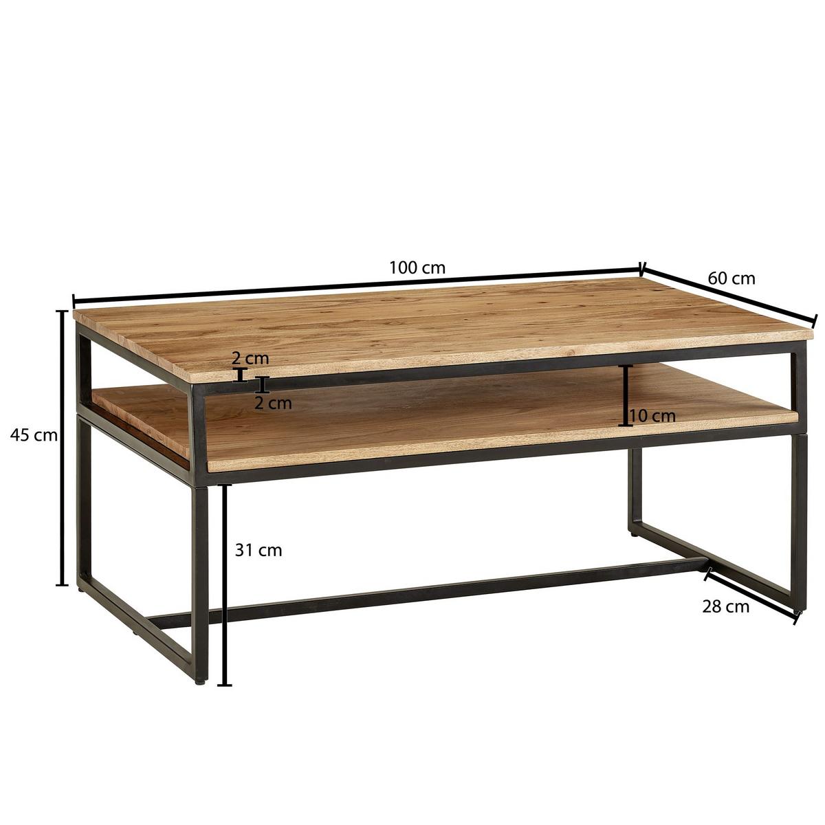 Konferenčný stolík farby akácie - čierna/farba akácie, Modern, kov/drevo (100/60/45cm) - MID.YOU
