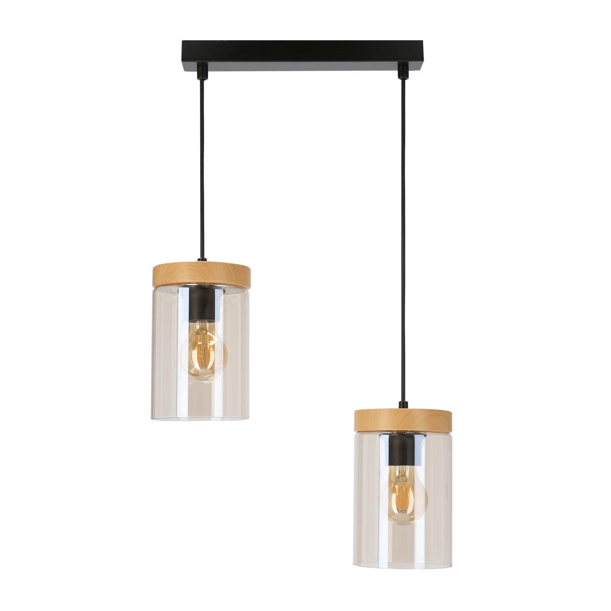 Pendelleuchte 32-21991 Wels - Eichefarben/Schwarz, Natur, Glas/Metall (37/12/100cm)