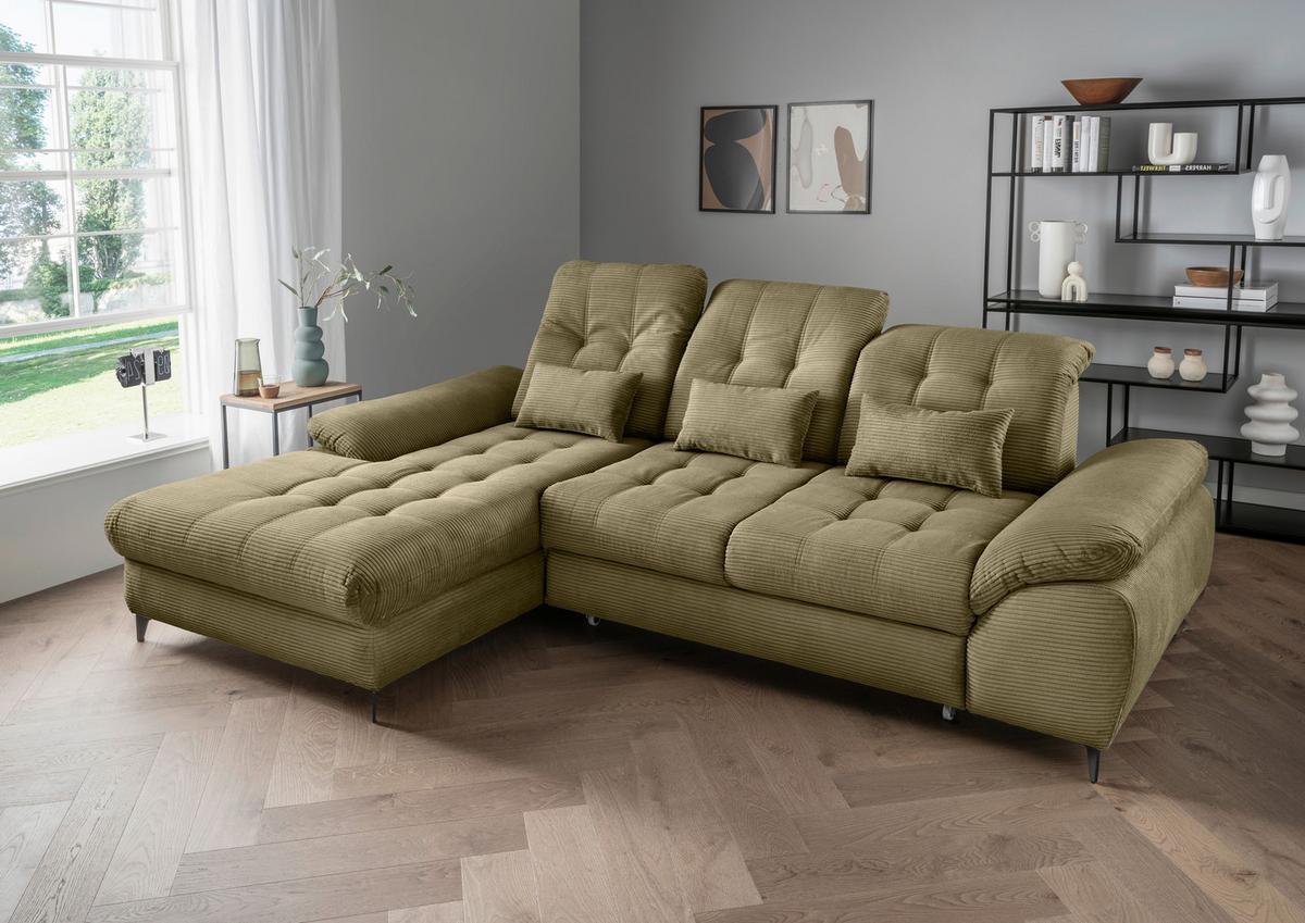 Eckschlafsofa Delphino Goldfarben S: 189x273 cm - Schwarz/Olivgrün, MODERN, Textil (189/273cm) - Livetastic