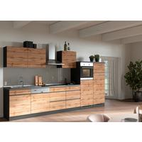 Küchenzeile Turin mit Geräten B: 360 cm Graphit/Eichen Dekor - Eiche Wotan/Graphitfarben, Design, Holzwerkstoff (360cm) - Held