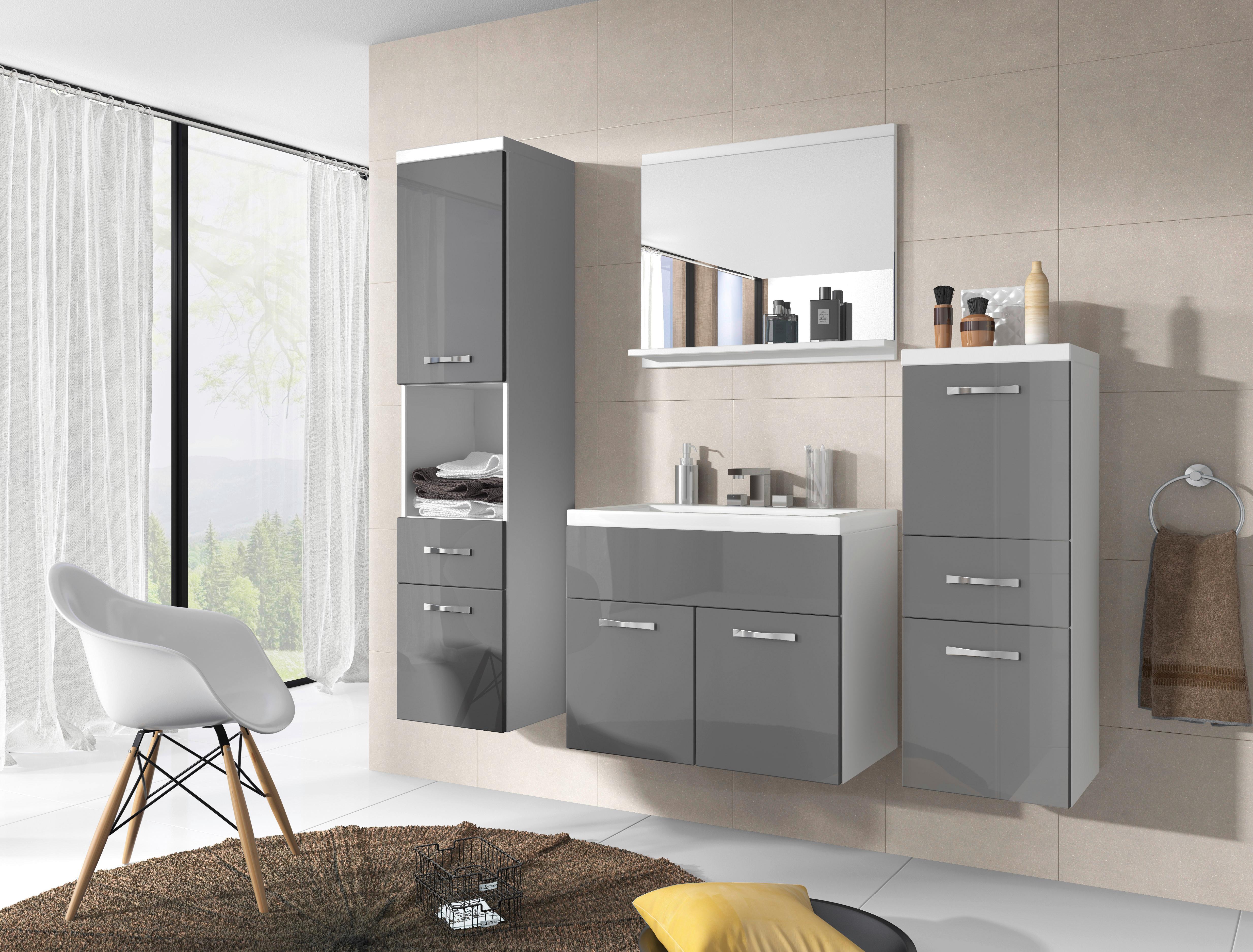 Badmöbel-set 5-tlg. Alba B: 140 Cm Weiß Matt/ Grau - Weiß/Grau, LIFESTYLE, Holzwerkstoff (120cm) - P & B