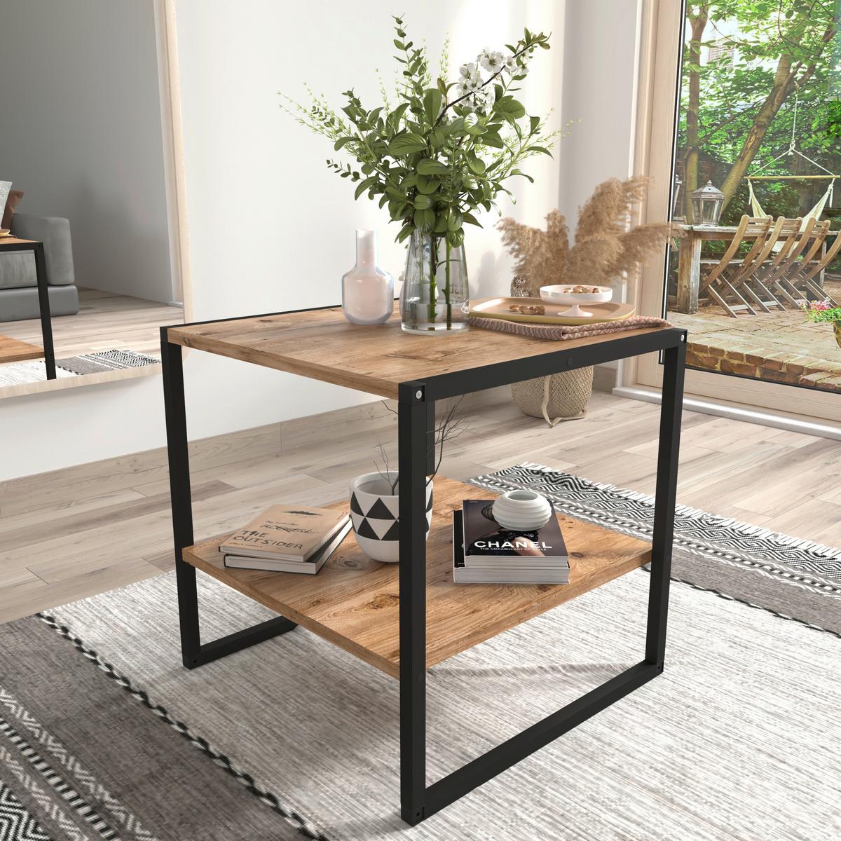 Couchtisch Insasi Honigeiche Dekor Schwarz - Honigeiche/Schwarz, Design, Holzwerkstoff/Metall (50/50/50cm) - MID.YOU