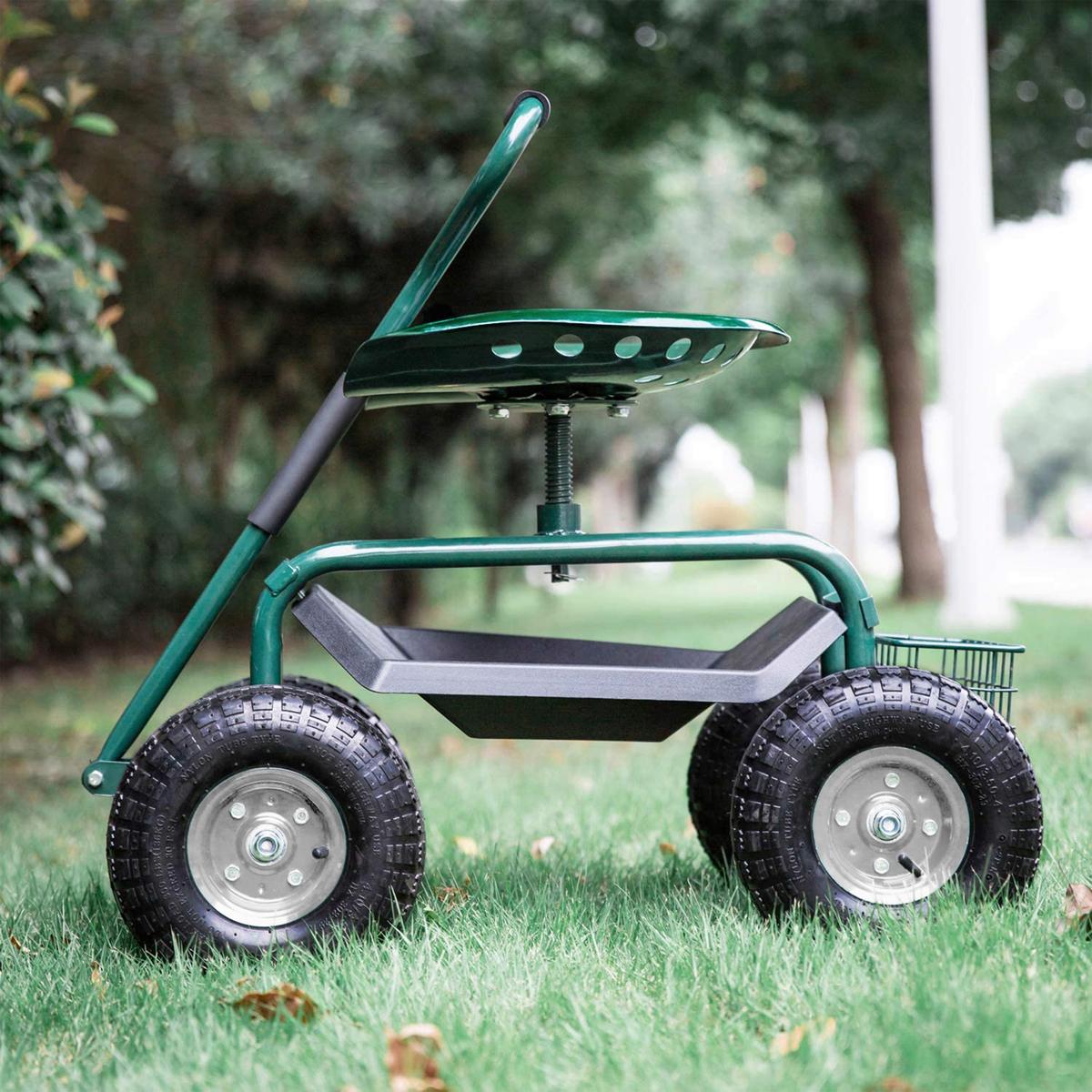 Gartengerätewagen Mit Sitz Grün - Dunkelgrün, Basics, Kunststoff/Metall (81/45/86cm) - Ambia Garden