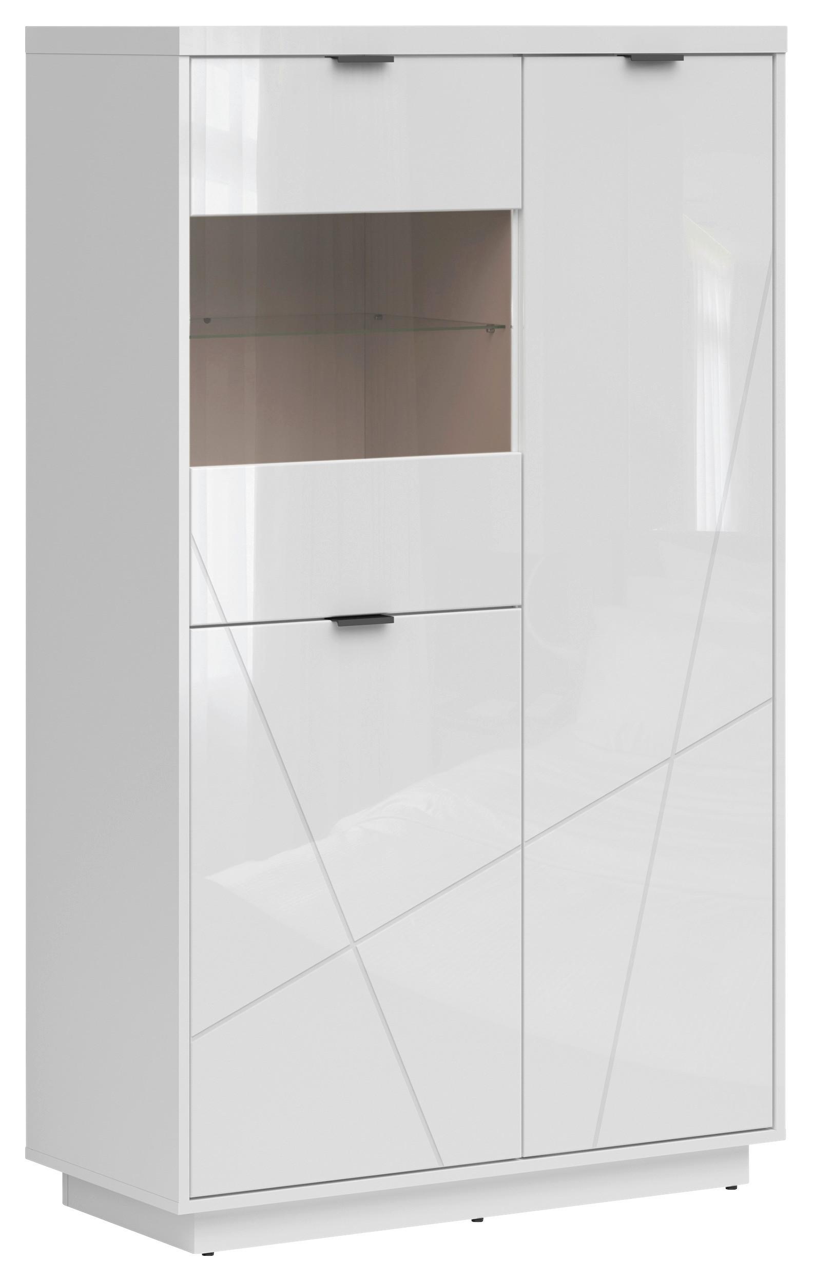 Vitrine Forn Glass-Door Cabinet - Weiß Hochglanz/Schwarz, Design, Glas/Holzwerkstoff (94/157/42,5cm)