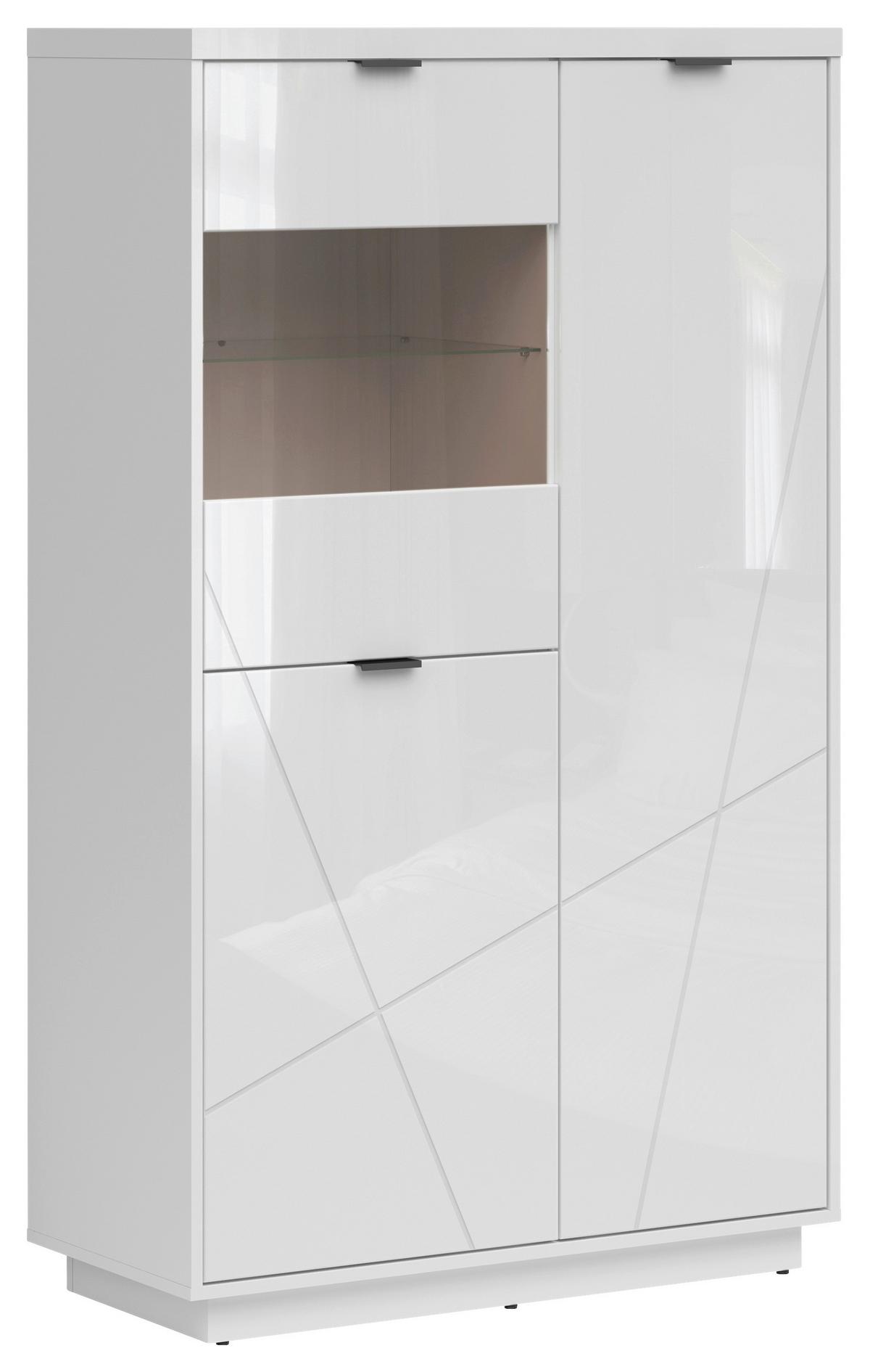 Vitrine Forn Glass-Door Cabinet - Weiß Hochglanz/Schwarz, Design, Glas/Holzwerkstoff (94/157/42,5cm)