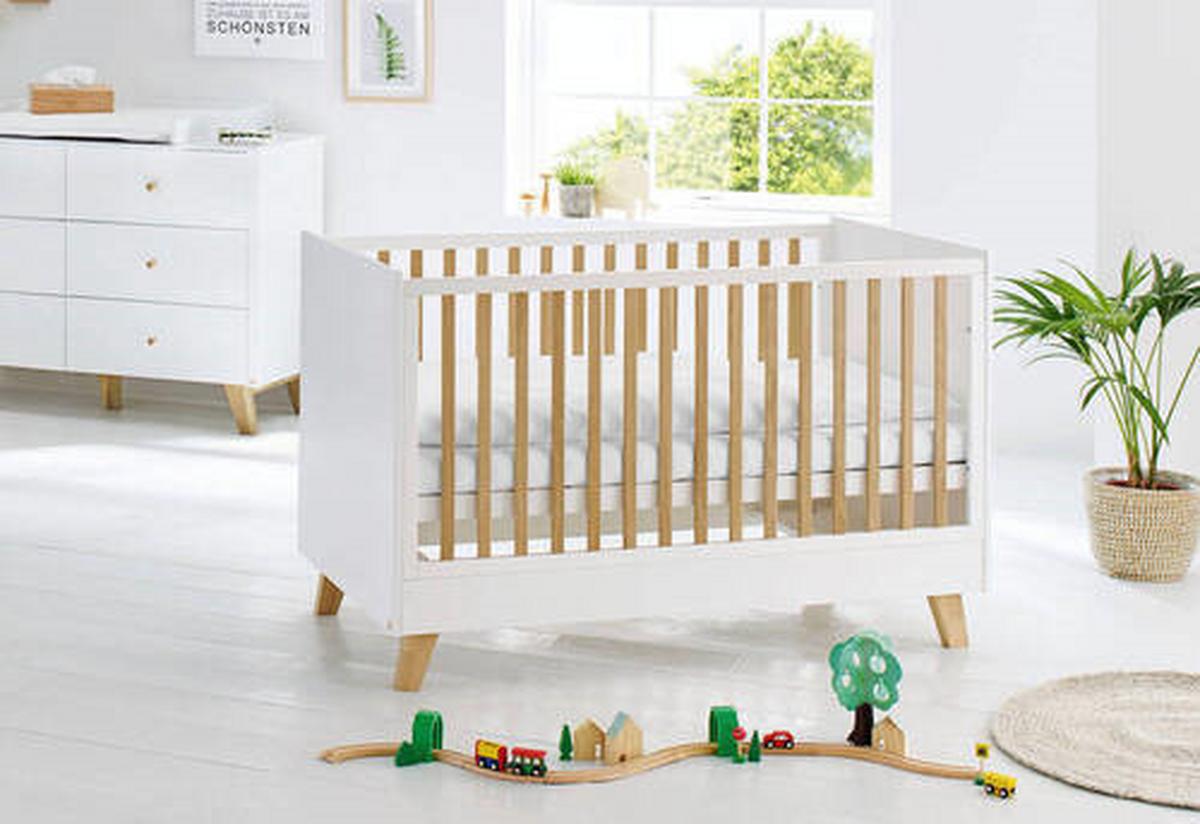 Gitterbett 113420 Pan - Eichefarben/Weiß, Design, Holz/Holzwerkstoff (145/75/93cm) - Pinolino