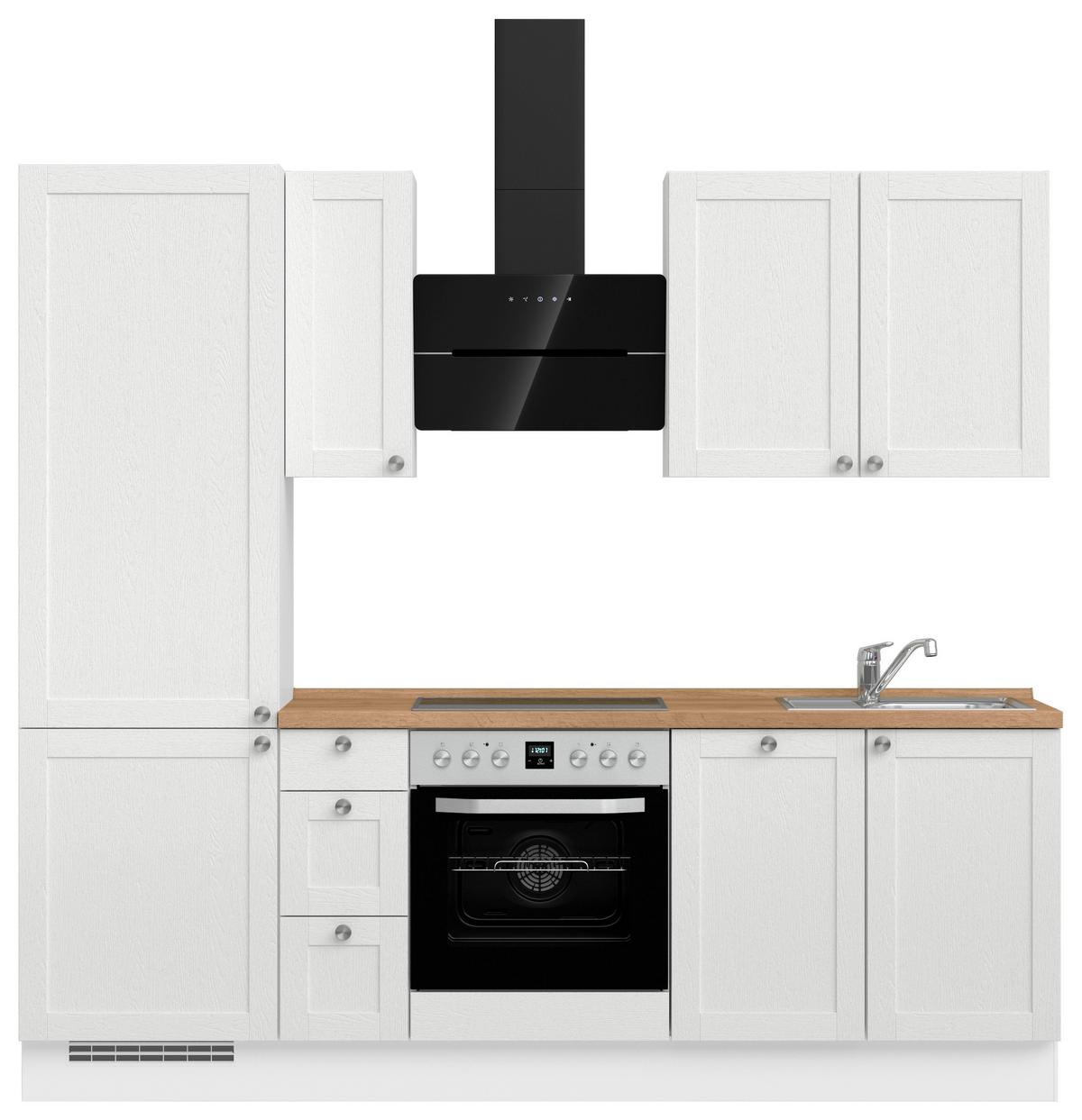 Kuchynská linka 240 cm, biela/ dub Sierra - biela/farba ušľachtilej ocele, Romantik / Landhaus, kov/kompozitné drevo (240cm) - Nobilia