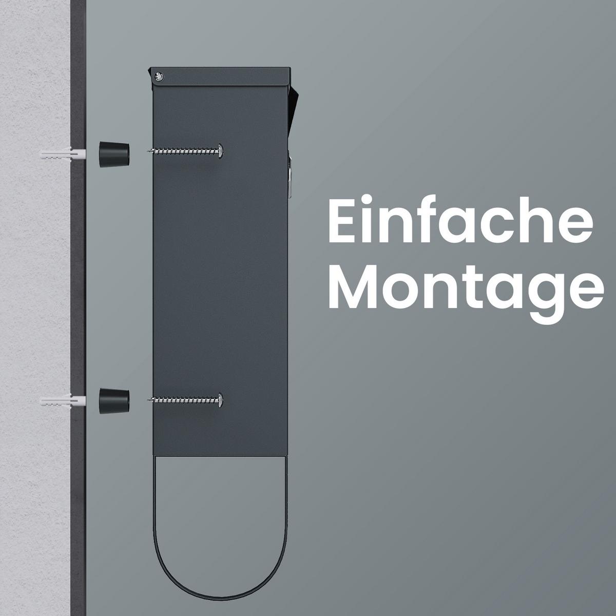 Briefkasten Dunkelgrau B: 30,8 cm - Dunkelgrau, Basics, Kunststoff/Metall (30.8/33.8/10cm)