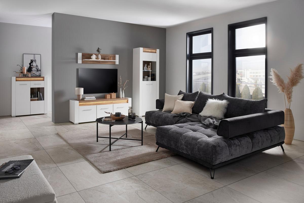 VITRÍNA LEONARDO - bílá/barvy dubu, Moderní, kov/kompozitní dřevo (70/201/40cm) - Mömax