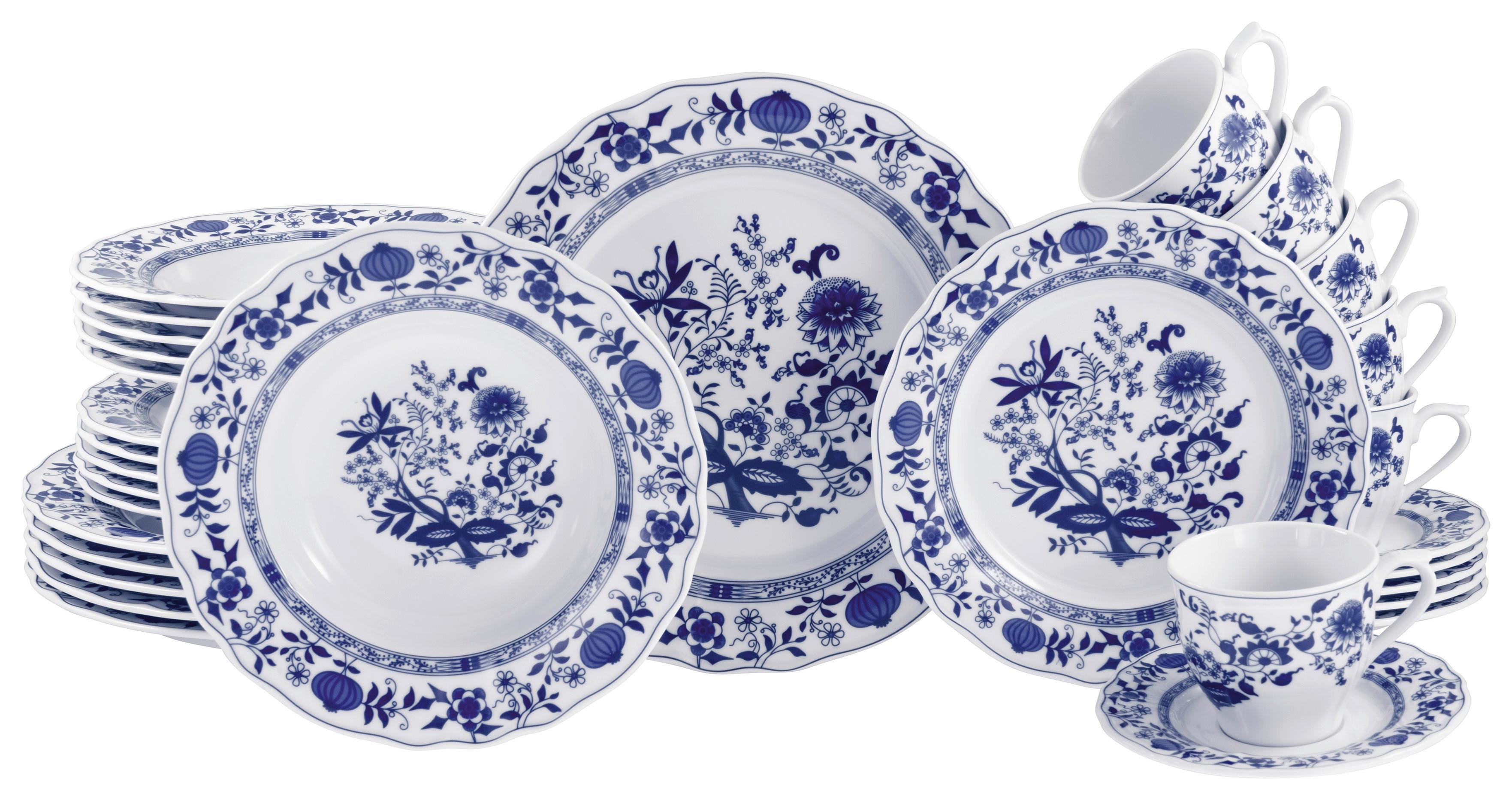 Kombiservice 30-tlg. Flora Zwiebelmuster, Blau, Weiß - Blau/Weiß, Design, Keramik - Creatable