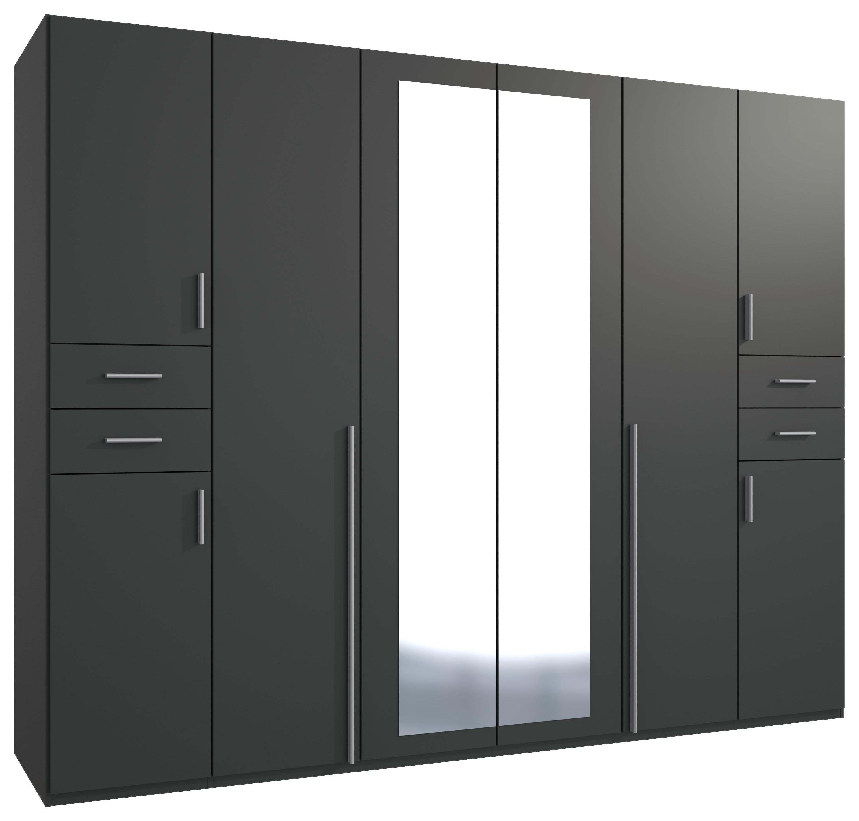 Drehtürenschrank Mit Spiegel + Laden B: 270 Cm Vegas, Graphit - Graphitfarben/Weiß, Basics, Holzwerkstoff (270/208/58cm) - MID.YOU