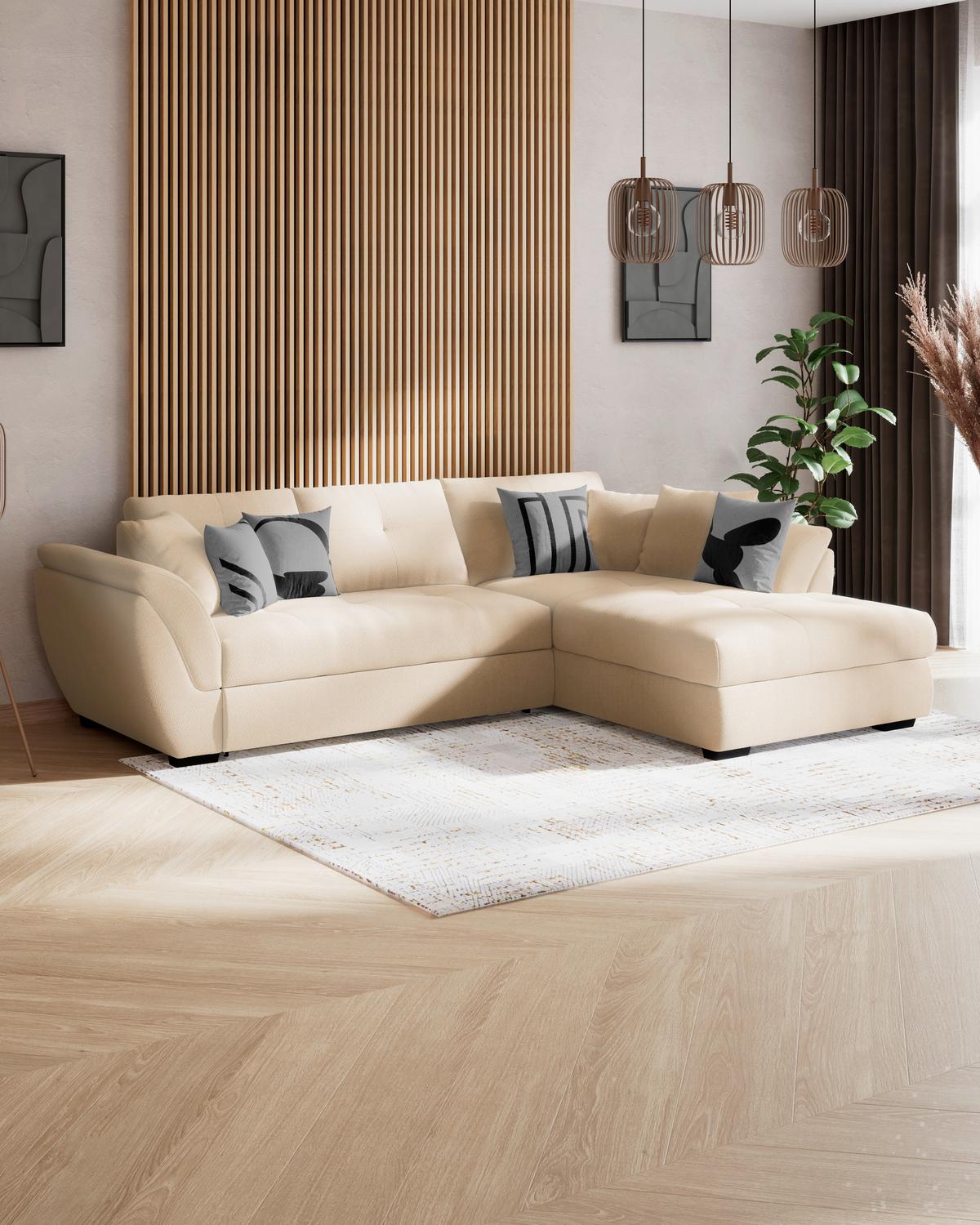 Rohová sedačka BERISSO, pravá, béžová - černá/béžová, Konvenční, textil (278/187cm) - Ondega