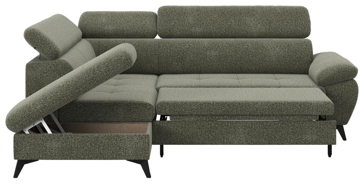 Ecksofa mit Bettfunktion Hudson, Chenille Dunkelgrün - Dunkelgrün/Schwarz, KONVENTIONELL, Textil (207/256cm) - Sembella
