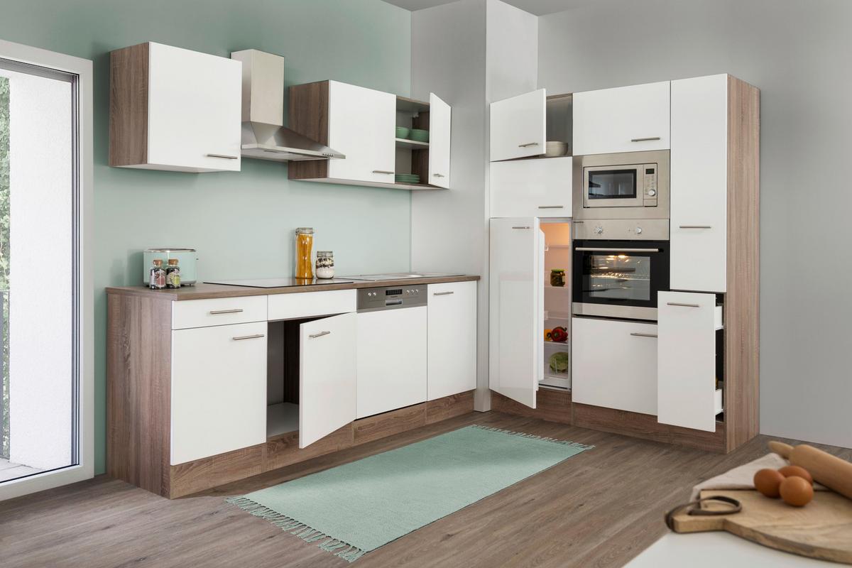 Küchenzeile mit Geräten B: 370 cm Weiß/Eiche Dekor - Eichefarben/Weiß, MODERN, Holzwerkstoff (370cm) - Respekta