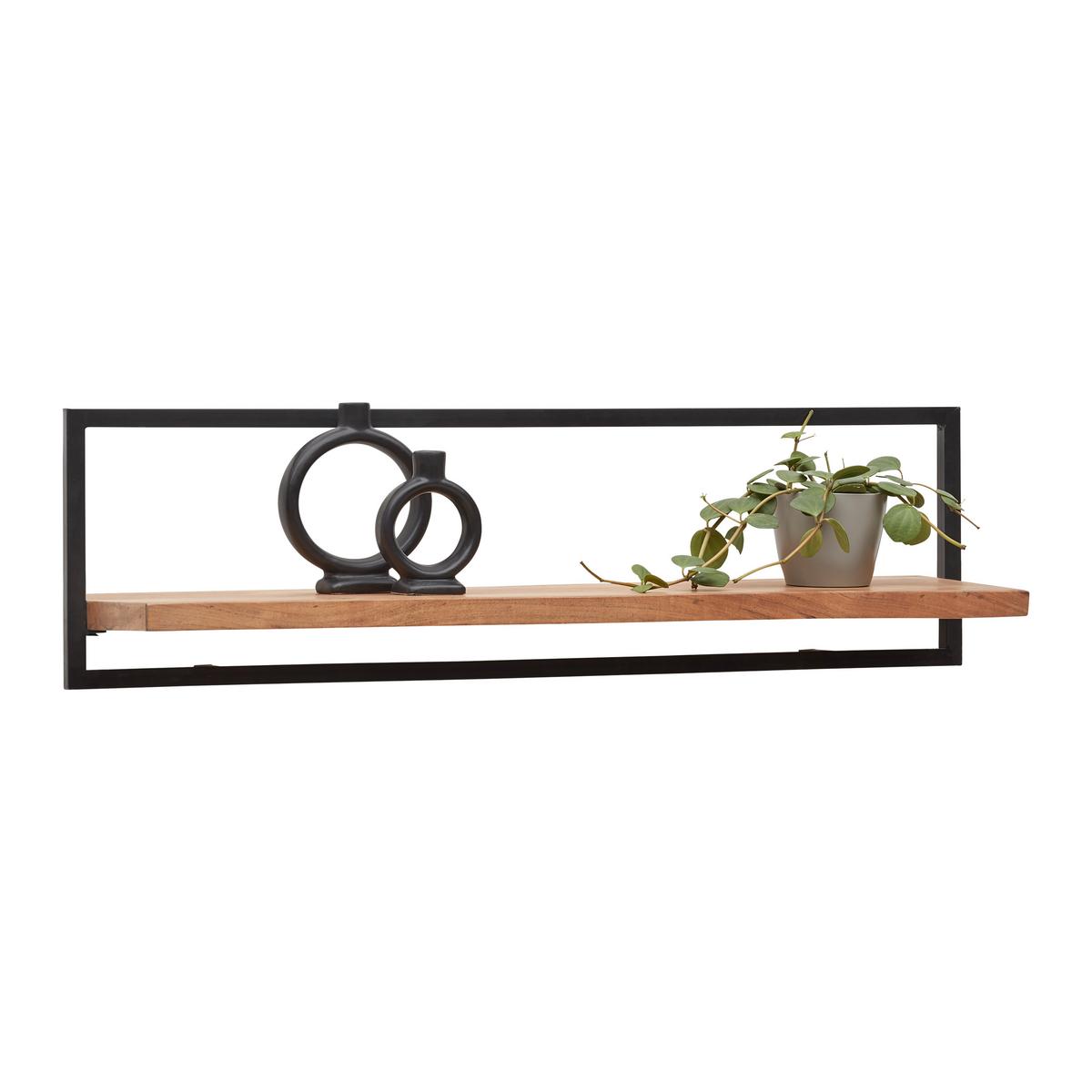 Nástěnná police SHIVA SHIVA - černá/barvy akácie, Moderní, kov/dřevo (100/28/25cm)