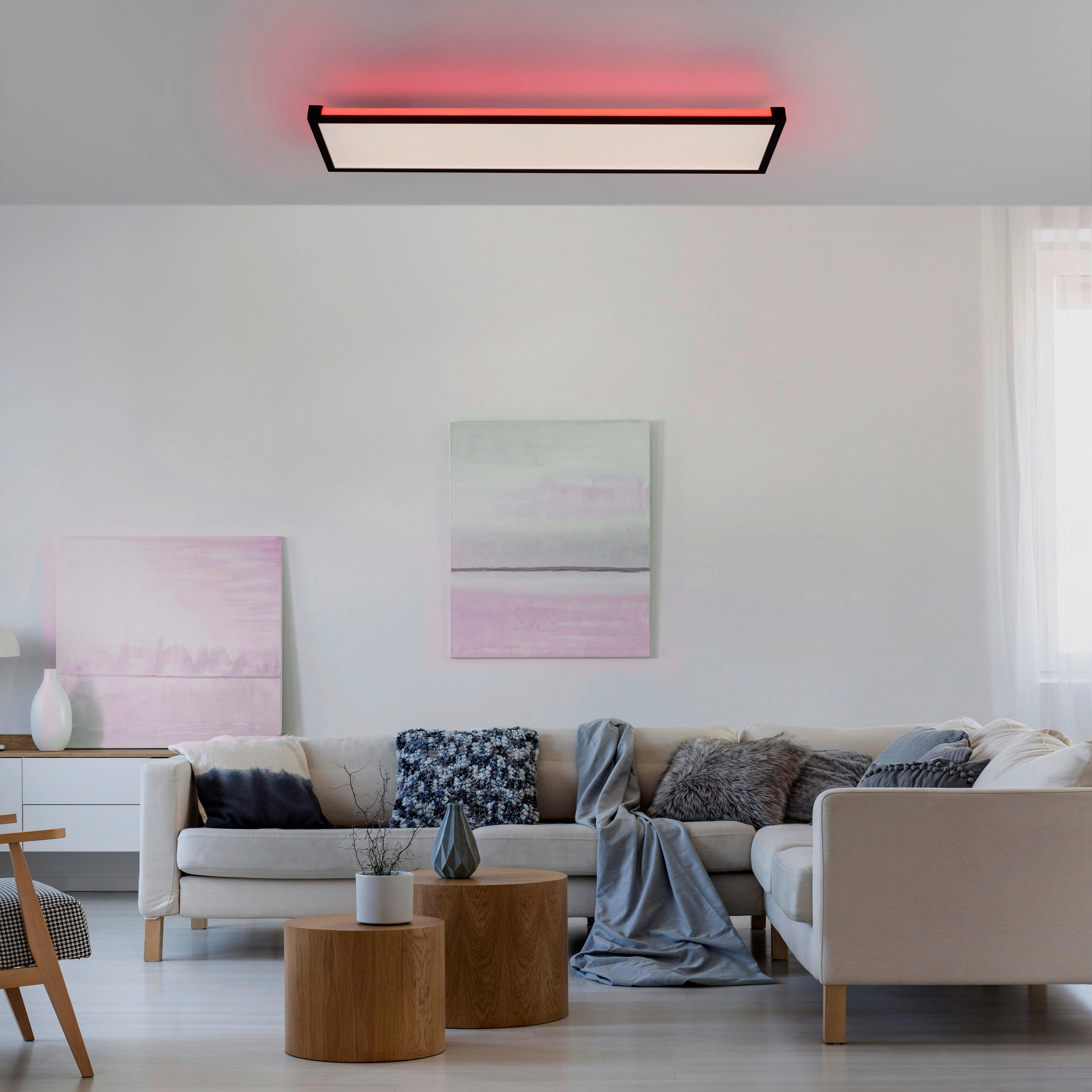 Deckenleuchte Mario L: 100 Cm Rechteckig 2-Flammig Dimmbar - Schwarz, Design, Kunststoff/Metall (100/25/7,1cm)