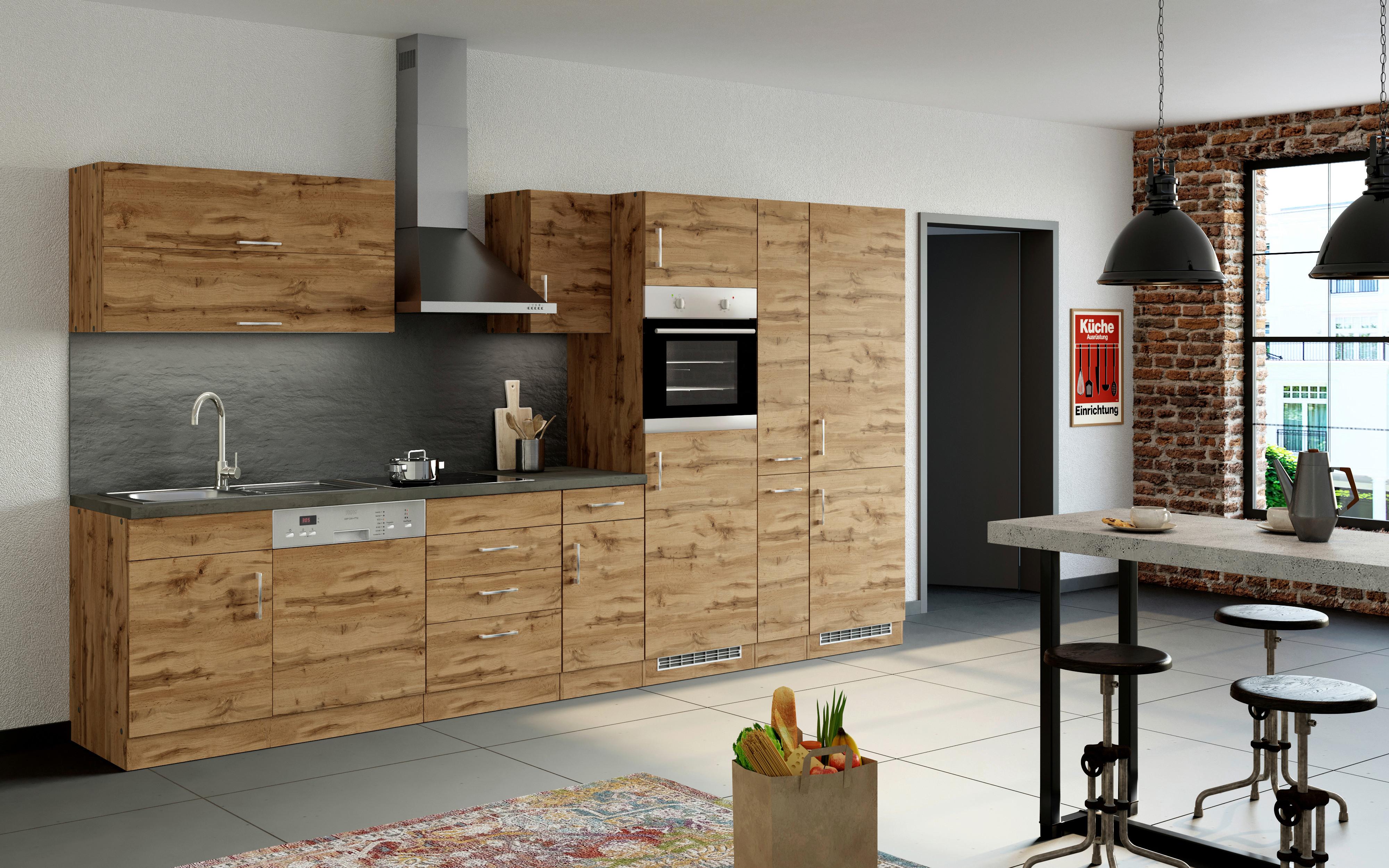 Küchenzeile Sorrento ohne Geräte 360 cm Eichefarben - Eichefarben/Anthrazit, MODERN, Holzwerkstoff (360/200/60cm) - Held