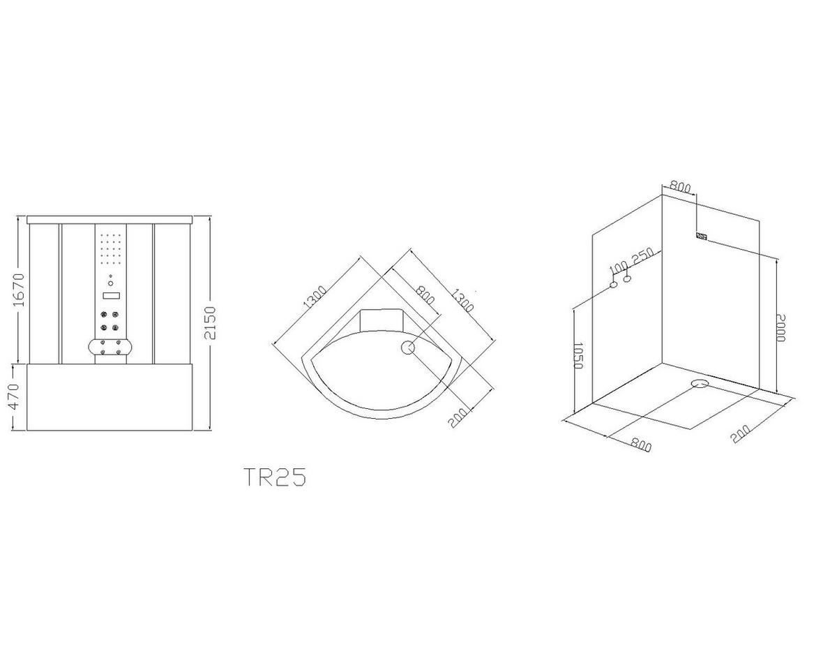 Dampfdusche Cuba Schwarz mit Radio, Ventilator, Ablage - Schwarz/Weiß, Basics, Glas (130/130/215cm) - Sanotechnik