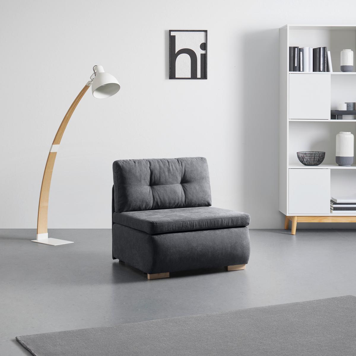 Rozkladacie kreslo MODENA, antracitová - čierna/prírodná farba, textil/plast (89/88/90cm) - Based