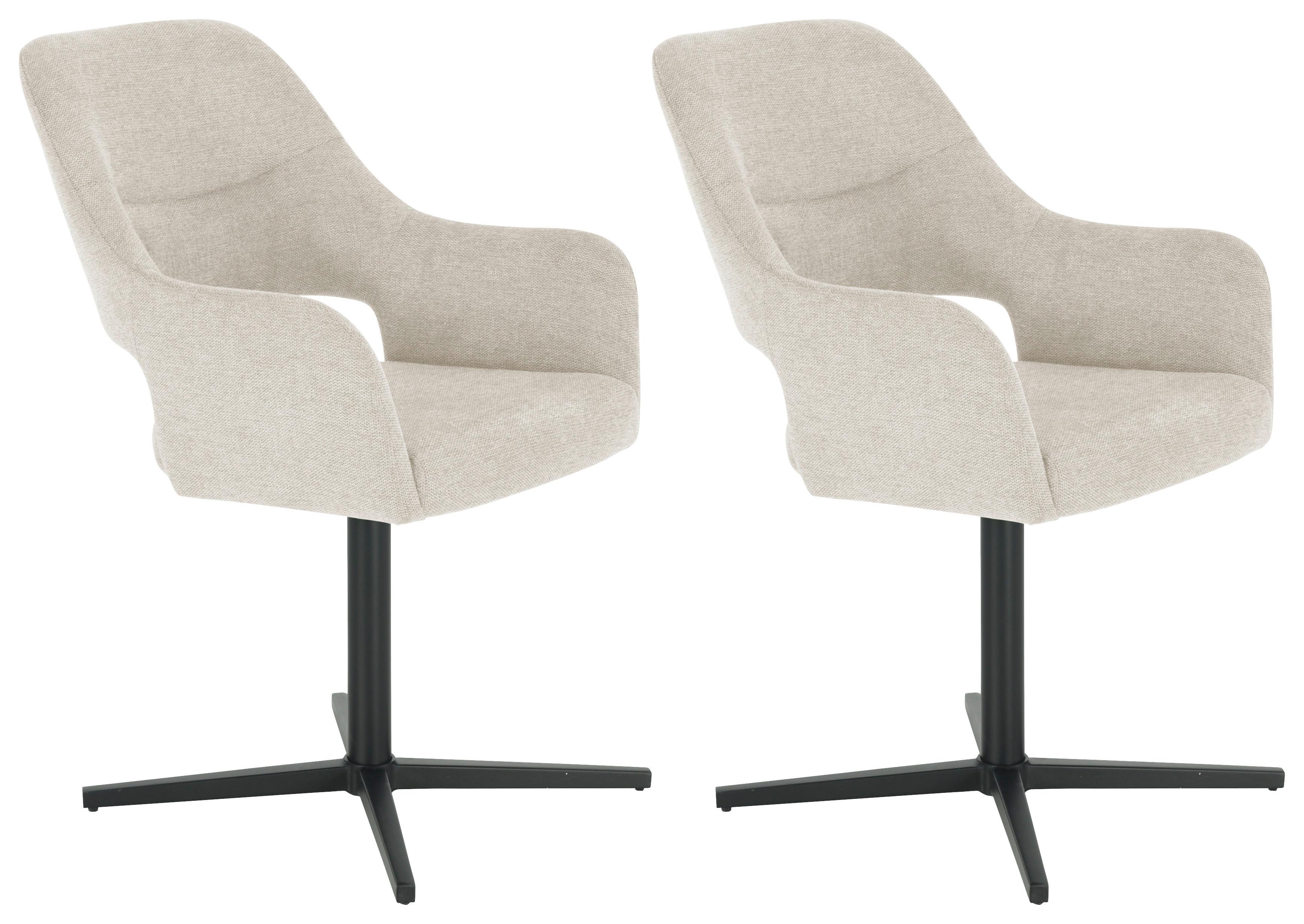 Armlehnstuhl Alexis Leinenoptik Beige, B: 56 cm - Beige/Schwarz, MODERN, Holz/Textil (56/86/63cm) - MID.YOU