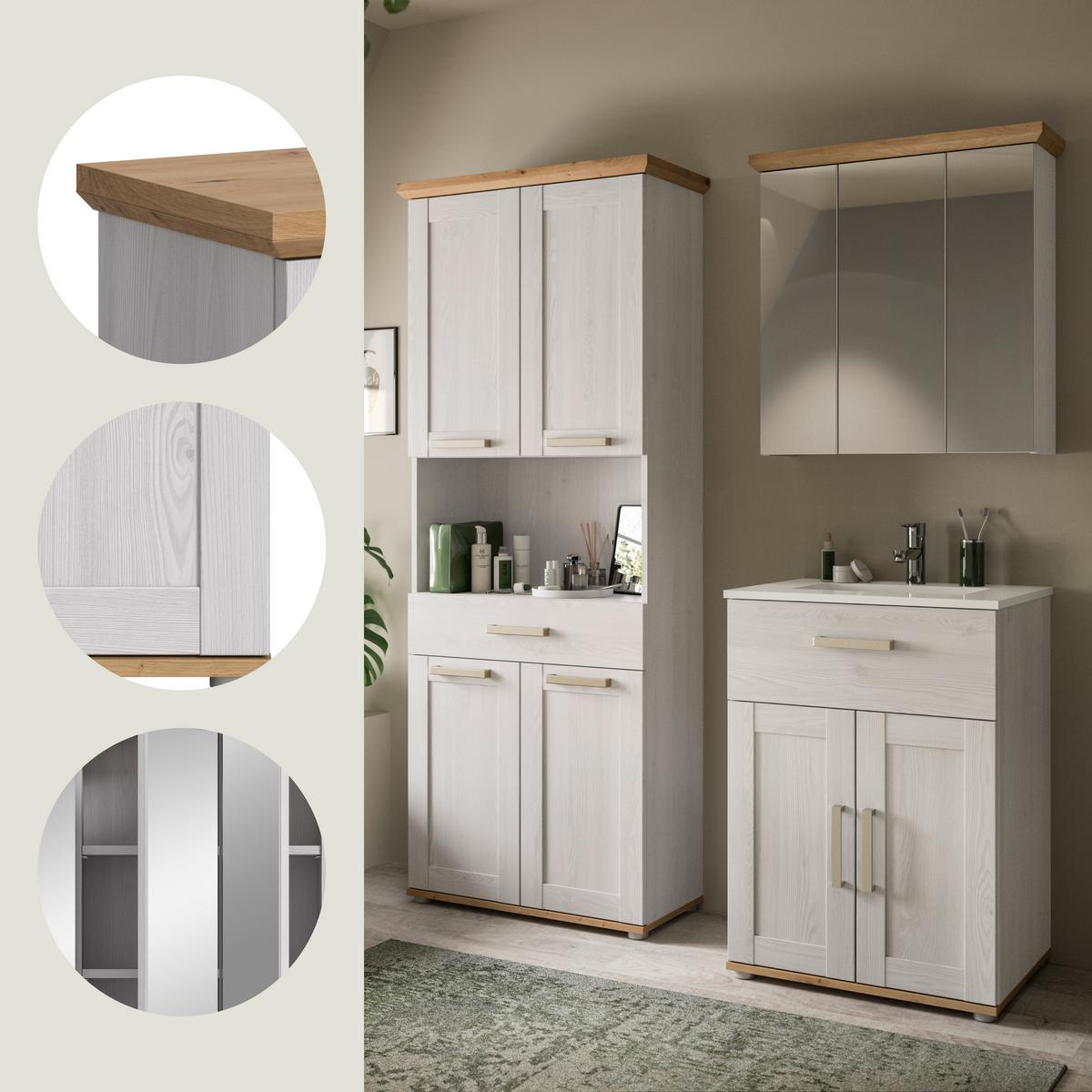 Badezimmer Verona Eiche Dekor /Lärchefarben B: 135cm - Silberfarben/Lärchefarben, Trend, Glas/Keramik (135cm) - MID.YOU