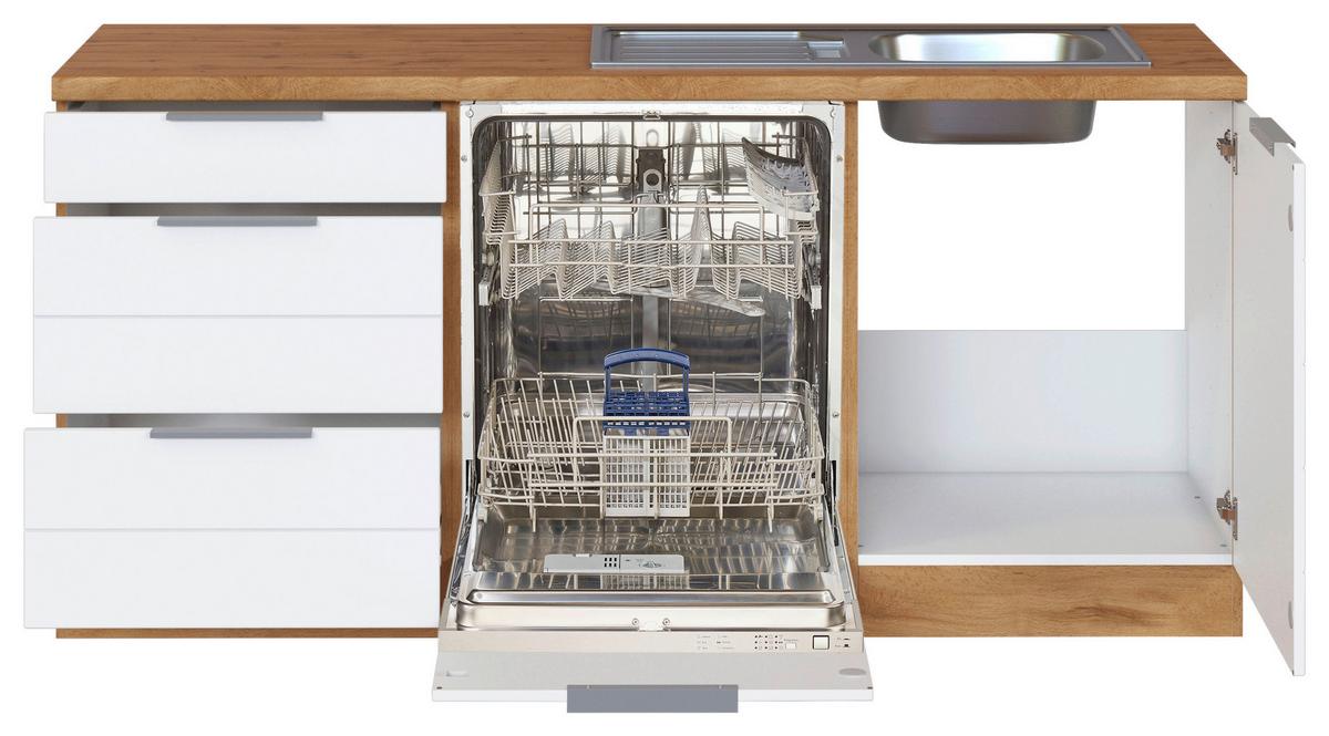 Eckküche Florenz Mit Geräte 240x180 Cm Weiß/eiche Dekor - Eiche Wotan/Weiß, Design, Holzwerkstoff (240/180cm) - Held