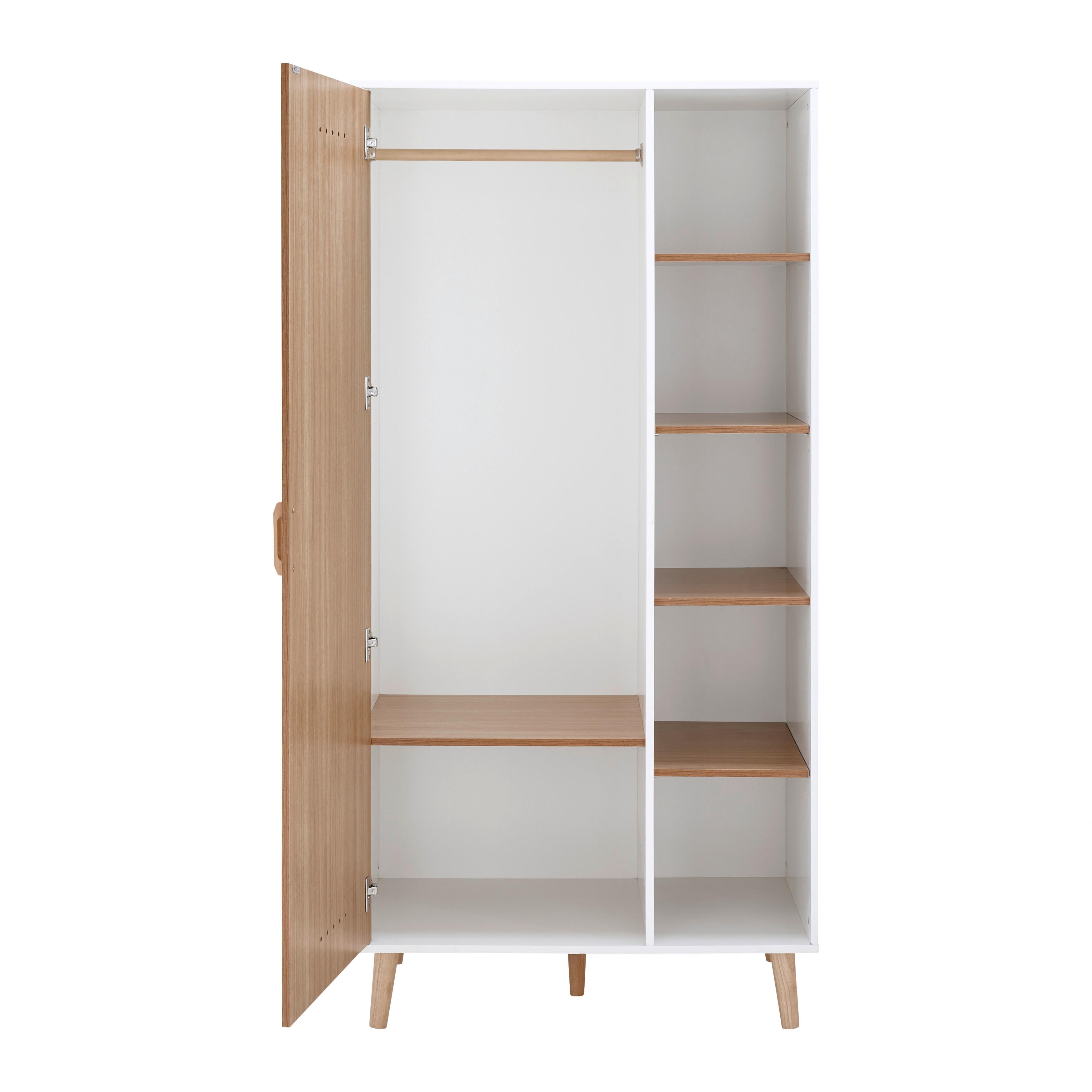 Detská šatníková skriňa POPPY biela - biela/prírodná farba, Modern, drevo/kompozitné drevo (90/185/55cm) - Bessagi Kids