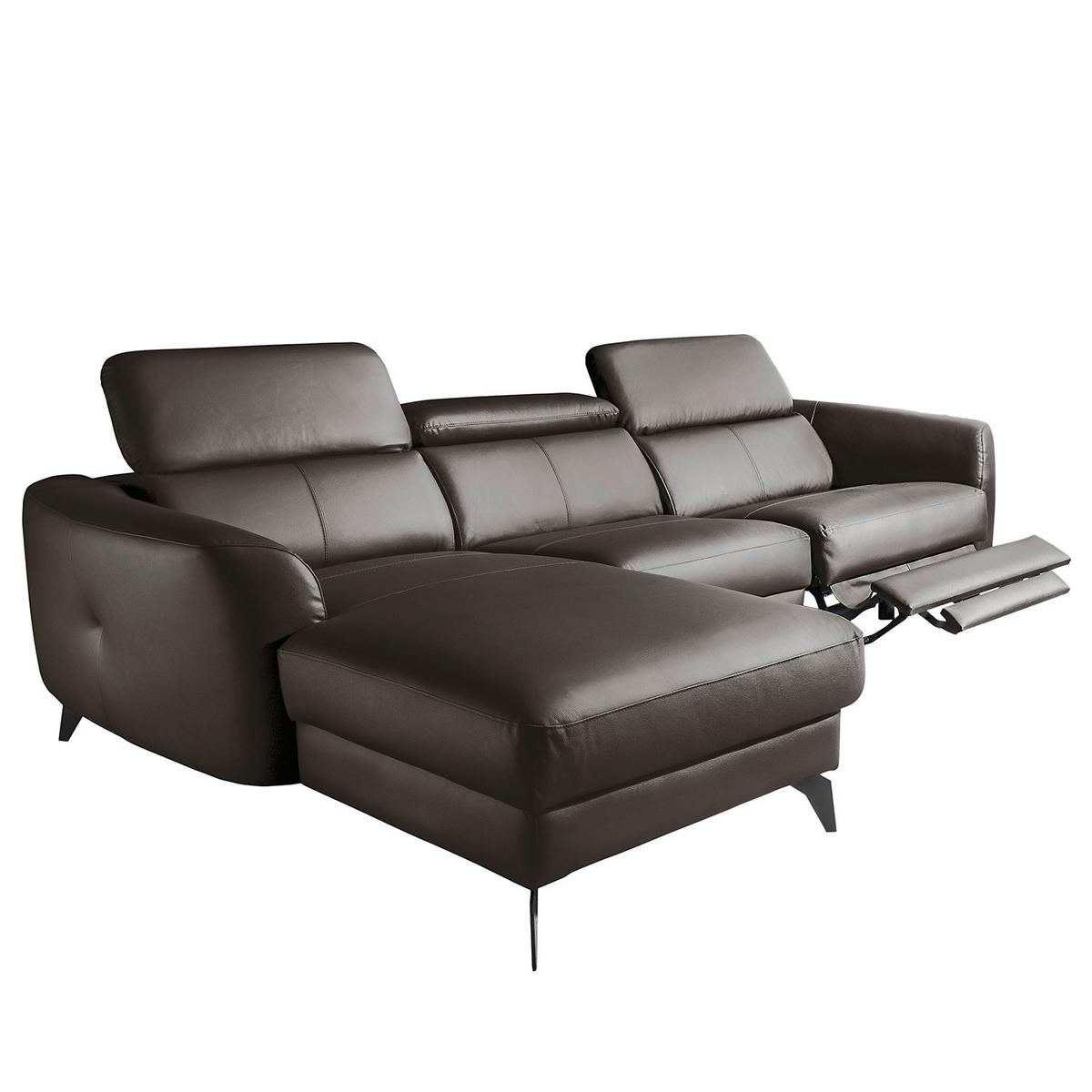 Ecksofa Berne Dunkelbraun S: 183x261 Cm - Dunkelbraun/Schwarz, Design, Leder/Textil (183/261cm) - Livetastic