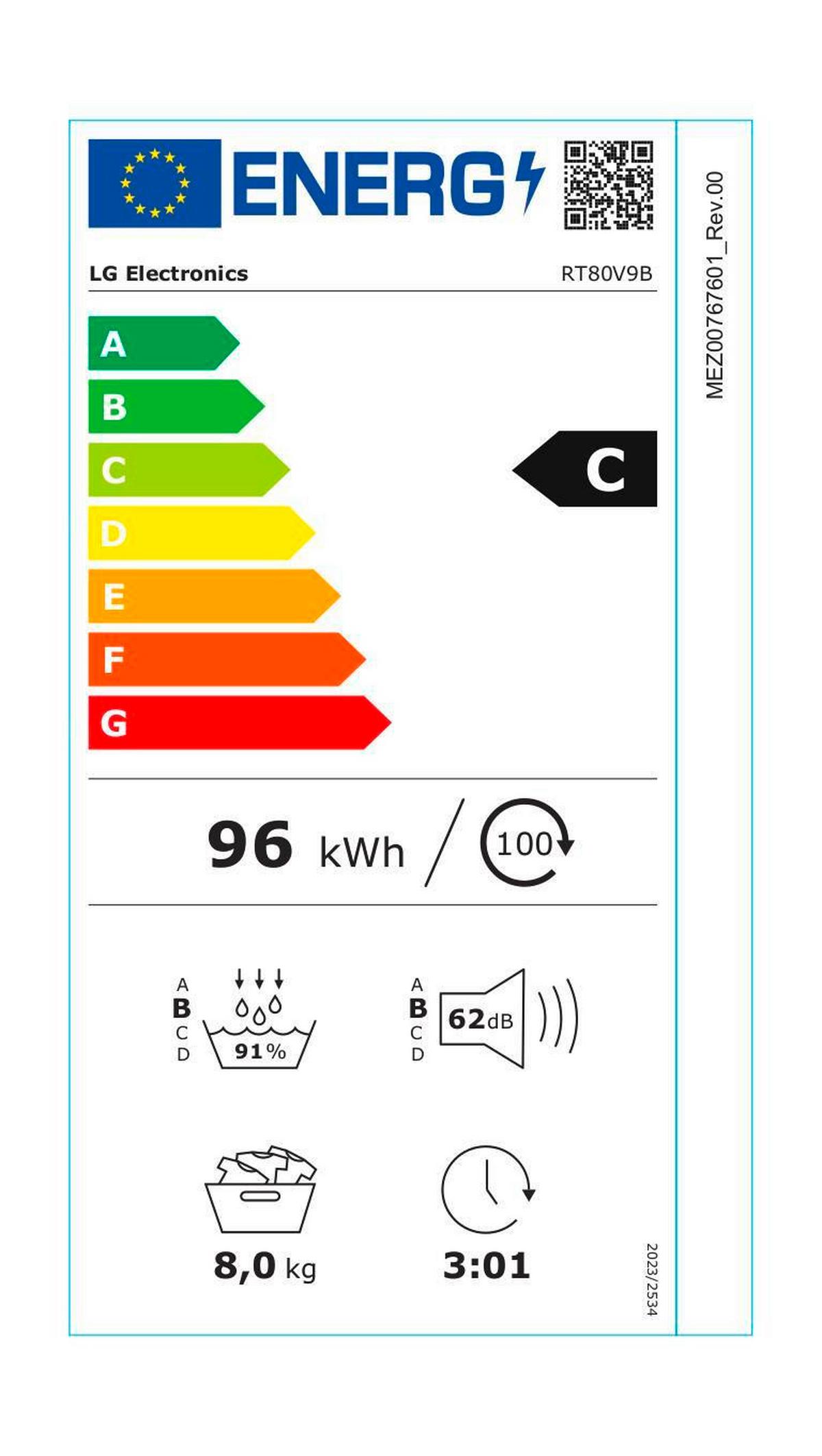 Wärmepumpentrockner Lg Rt80v9b - Chromfarben/Schwarz, Basics, Glas/Kunststoff (60/85/66cm) - LG
