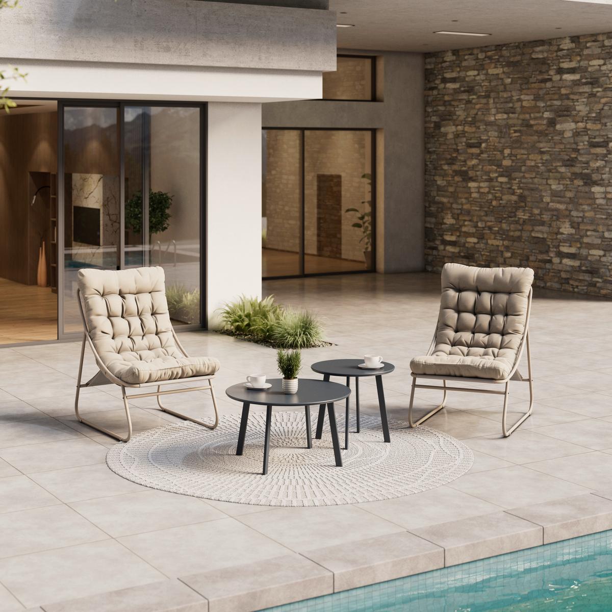 Gartensessel Nora - Beige, MODERN, Textil/Metall (62/85/87cm) - Luca Bessoni