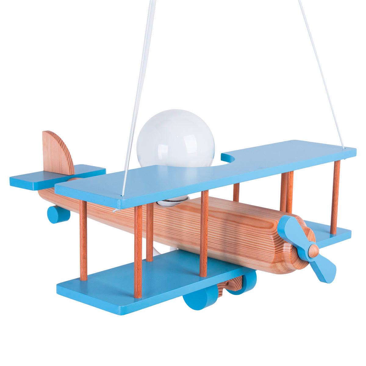 Kinderhängeleuchte Flugzeug H: 75 cm 1-Flammig - Blau/Naturfarben, KONVENTIONELL, Holz (42/45/75cm)