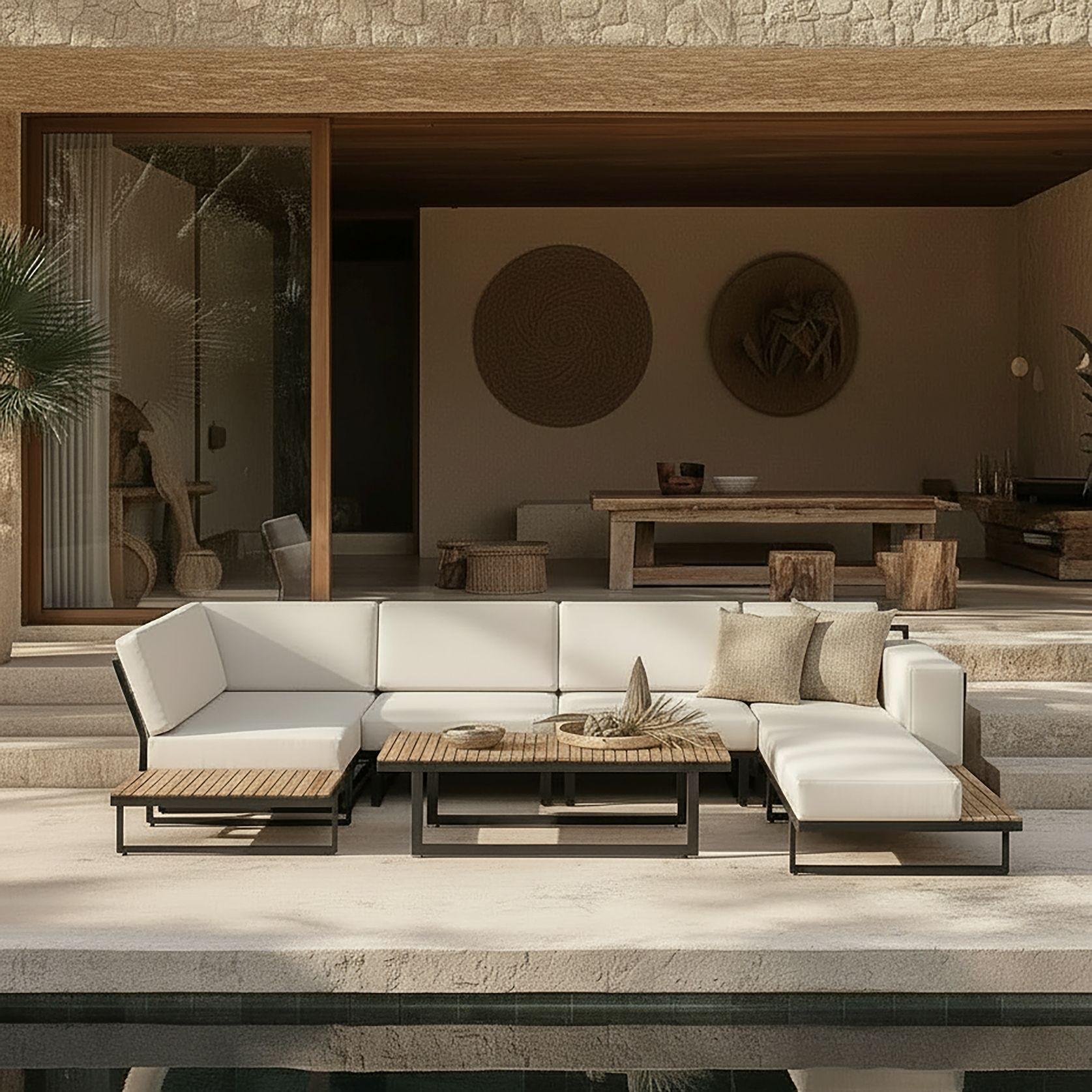 TERASOVÁ SEDACIA SÚPRAVA MARLA - čierna/farba akácie, Modern, kov/drevo - Bessagi Garden