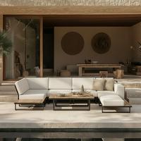 TERASOVÁ SEDACÍ SOUPRAVA MARLA - černá/krémová, Moderní, kov/dřevo - Bessagi Garden