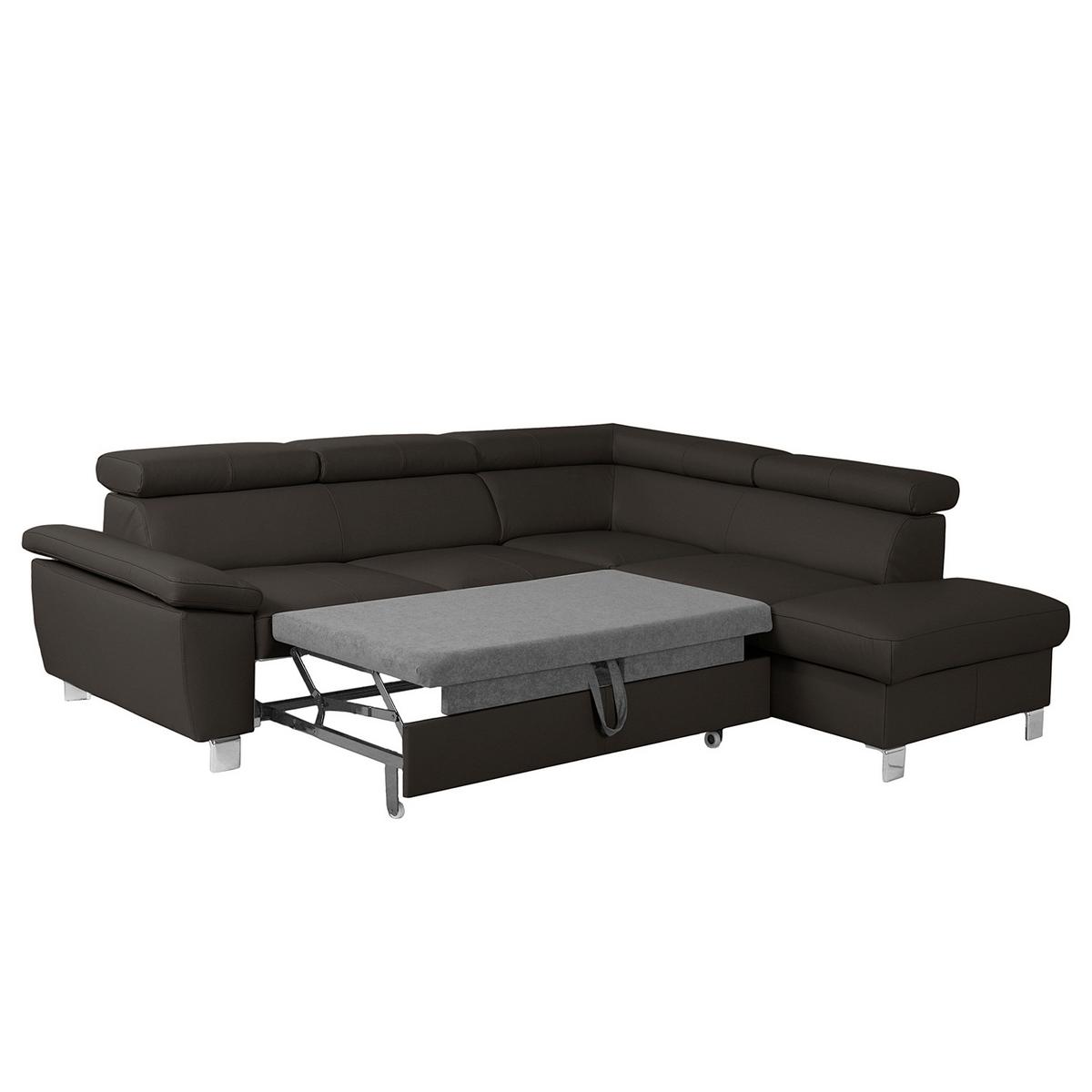 Ecksofa Lugano Teilleder Dunkelbraun 248x208 - Chromfarben/Dunkelbraun, Design, Leder/Textil (248/208cm) - Livetastic