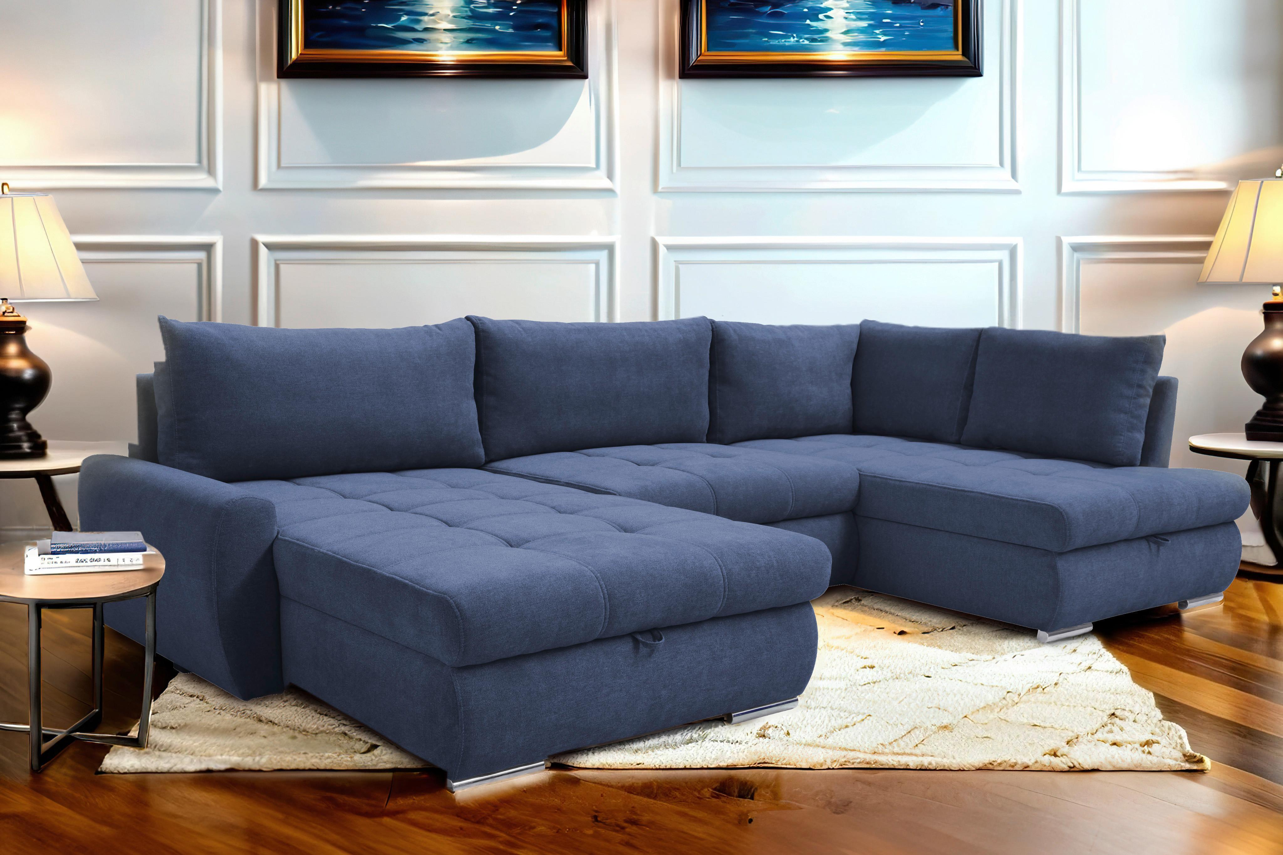 Ecksofa Canion - Chromfarben/Dunkelblau, Design, Textil (174/322/173cm) - Livetastic