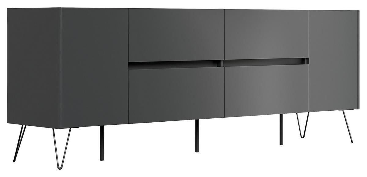 Sideboard Posseik Industrial Graphit/Eichefarben B: 199 cm - Eichefarben/Schwarz, Design, Holzwerkstoff (199/75,8/42cm) - P & B