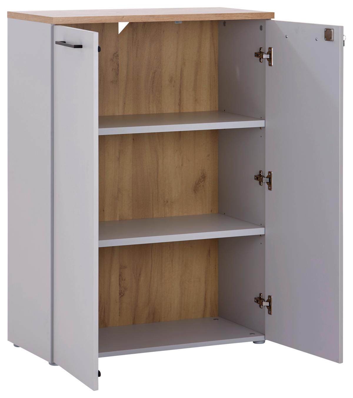 Aktenschrank versperrbar Eiche Dekor Weiß B: 80 cm - Eichefarben/Grau, MODERN, Holzwerkstoff (80/112/38cm)