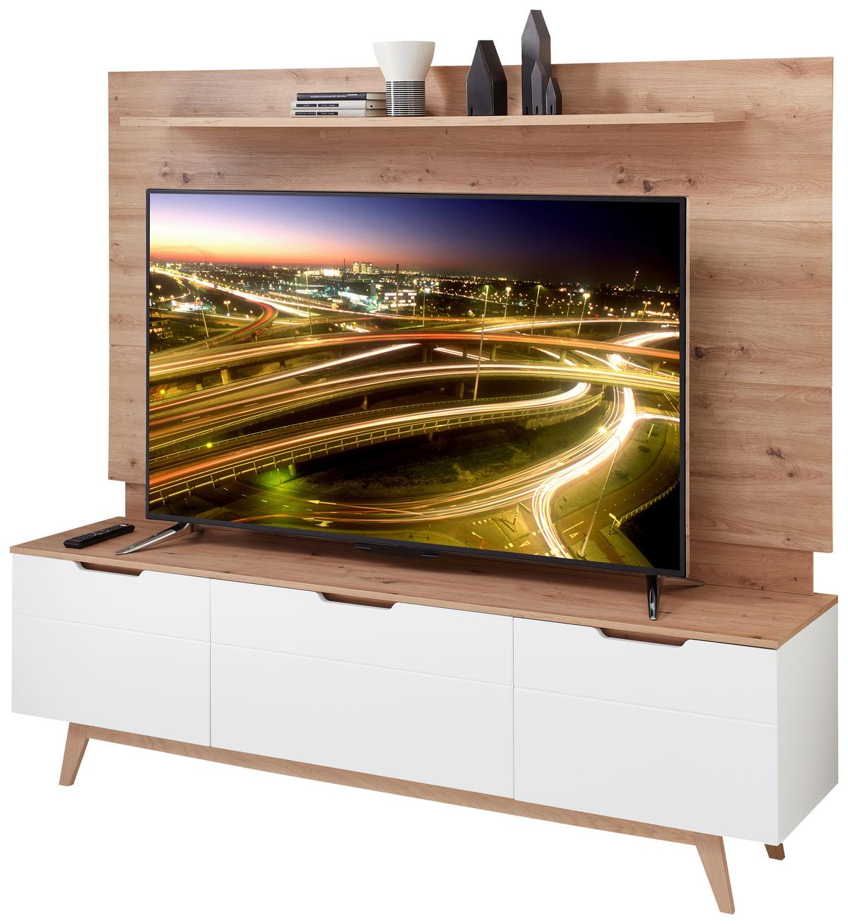 Wohnwand Media-L Weiß/Eiche Dekor - Eichefarben/Eiche Artisan, Design, Holzwerkstoff (200/180/42cm) - Livetastic
