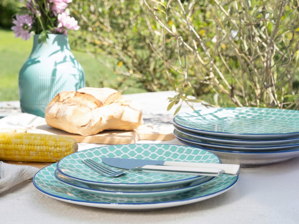 Kombiservice Keramik. Weiß/Petrol, 16--Teilig. - Petrol/Weiß, Basics, Keramik - Creatable