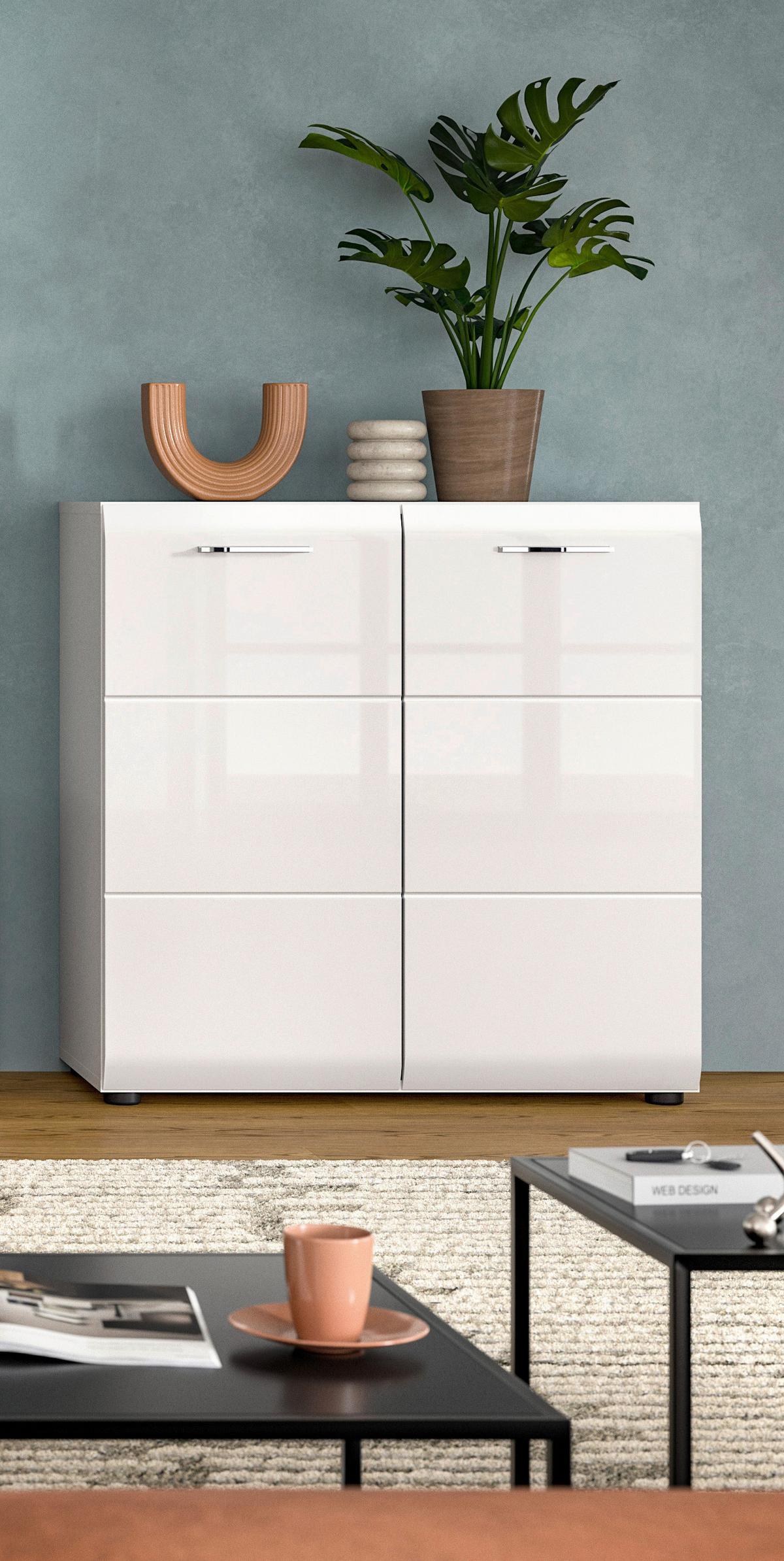 Sideboard Ice Weiß/weiß Hochglanz B: 80 Cm - Weiß Hochglanz/Schwarz, Design, Holzwerkstoff (80/81/34cm) - Livetastic