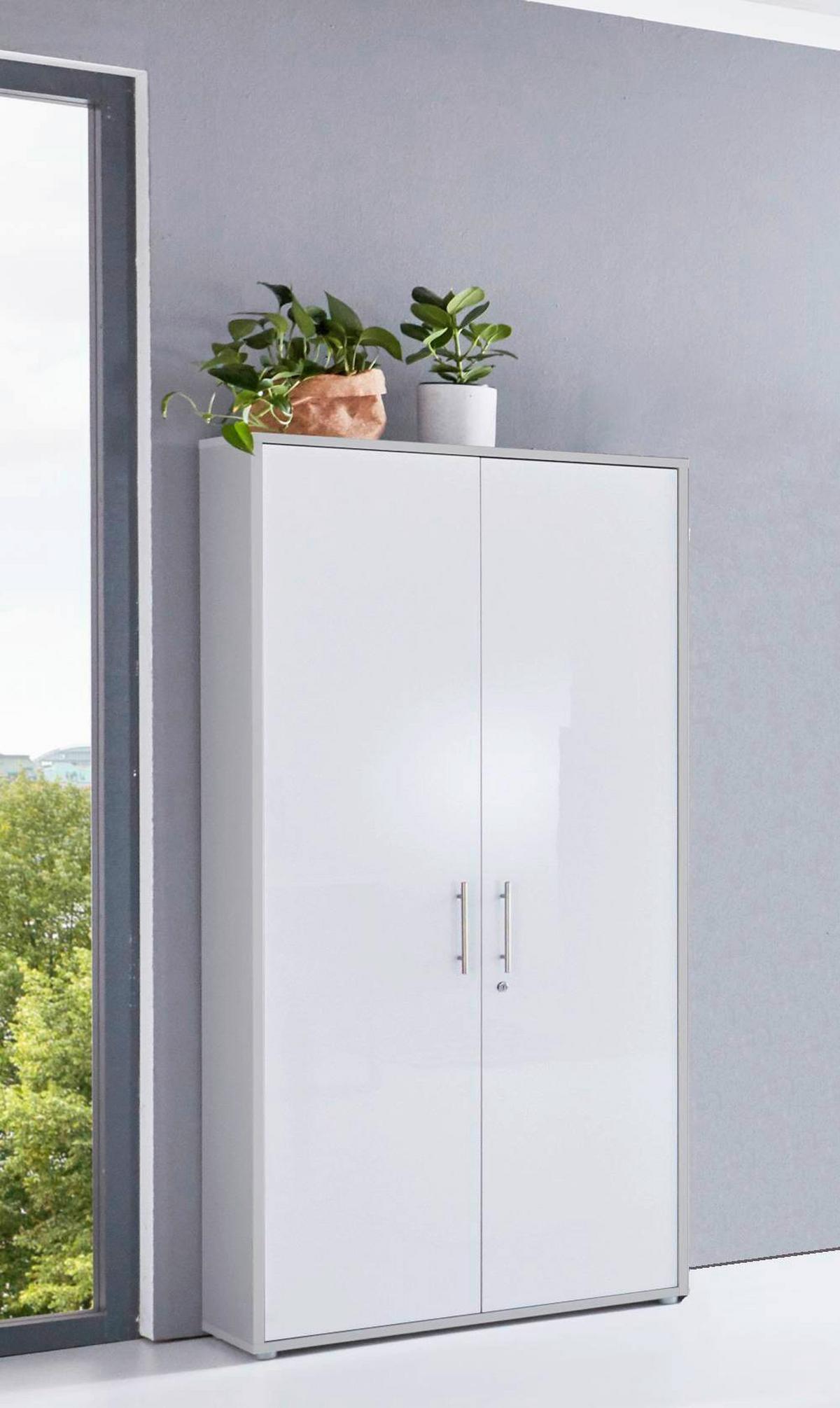 Aktenschrank Officce Edition Grau, Weiß Hg B: 84,4cm - Weiß Hochglanz/Grau, MODERN, Holzwerkstoff (84,4/185,6/33cm) - MID.YOU