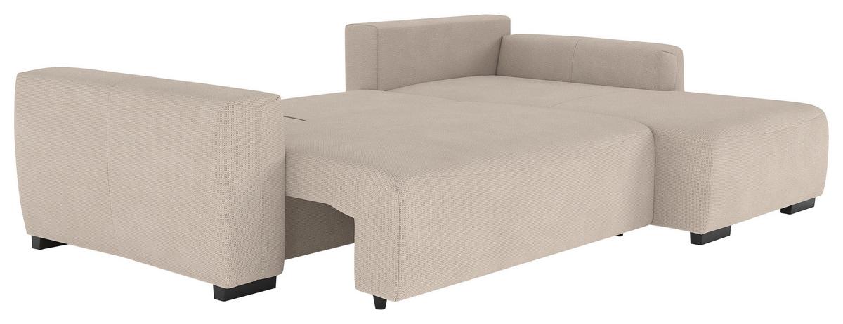 Ecksofa mit Bettfunktion Giro Mikrofaser natur, B: 252cm - Schwarz/Naturfarben, Trend, Textil (252/86/170cm)