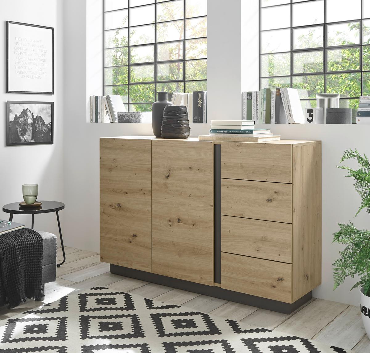 Sideboard Clair Grau/Eiche Dekor B:138cm - Eiche Artisan/Grau, Design, Holzwerkstoff (138/91/40cm) - MID.YOU