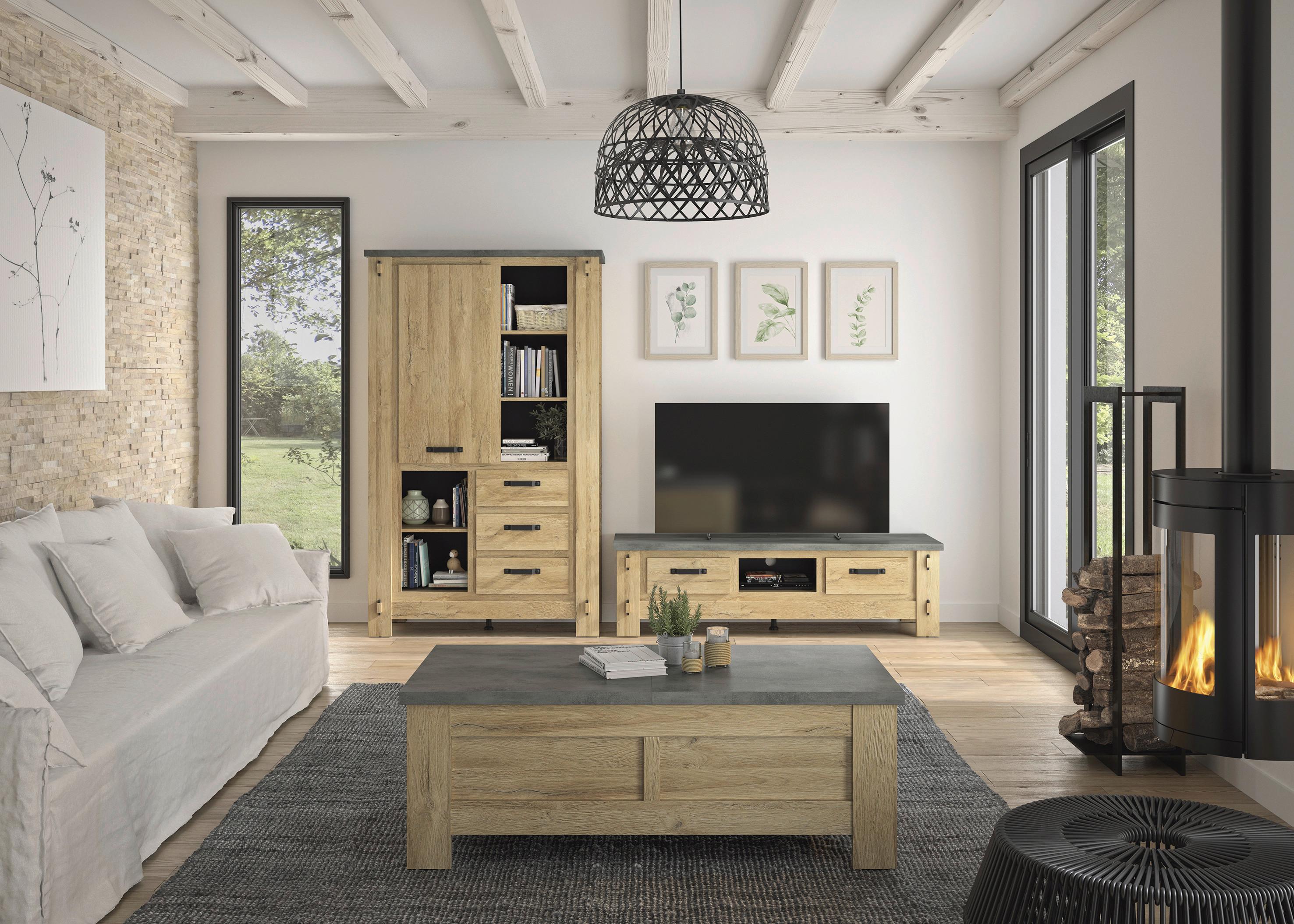 Couchtisch Couchtisch 329 - Eichefarben/Grau, MODERN, Holzwerkstoff (137/70/49cm) - MID.YOU