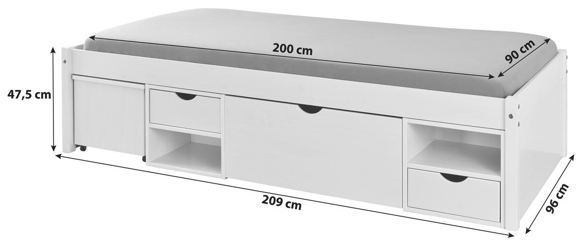 Tárolós Ágy Till 90/200 Cm - natúr színű/fehér, Basics, fa (90/200cm) - MID.YOU