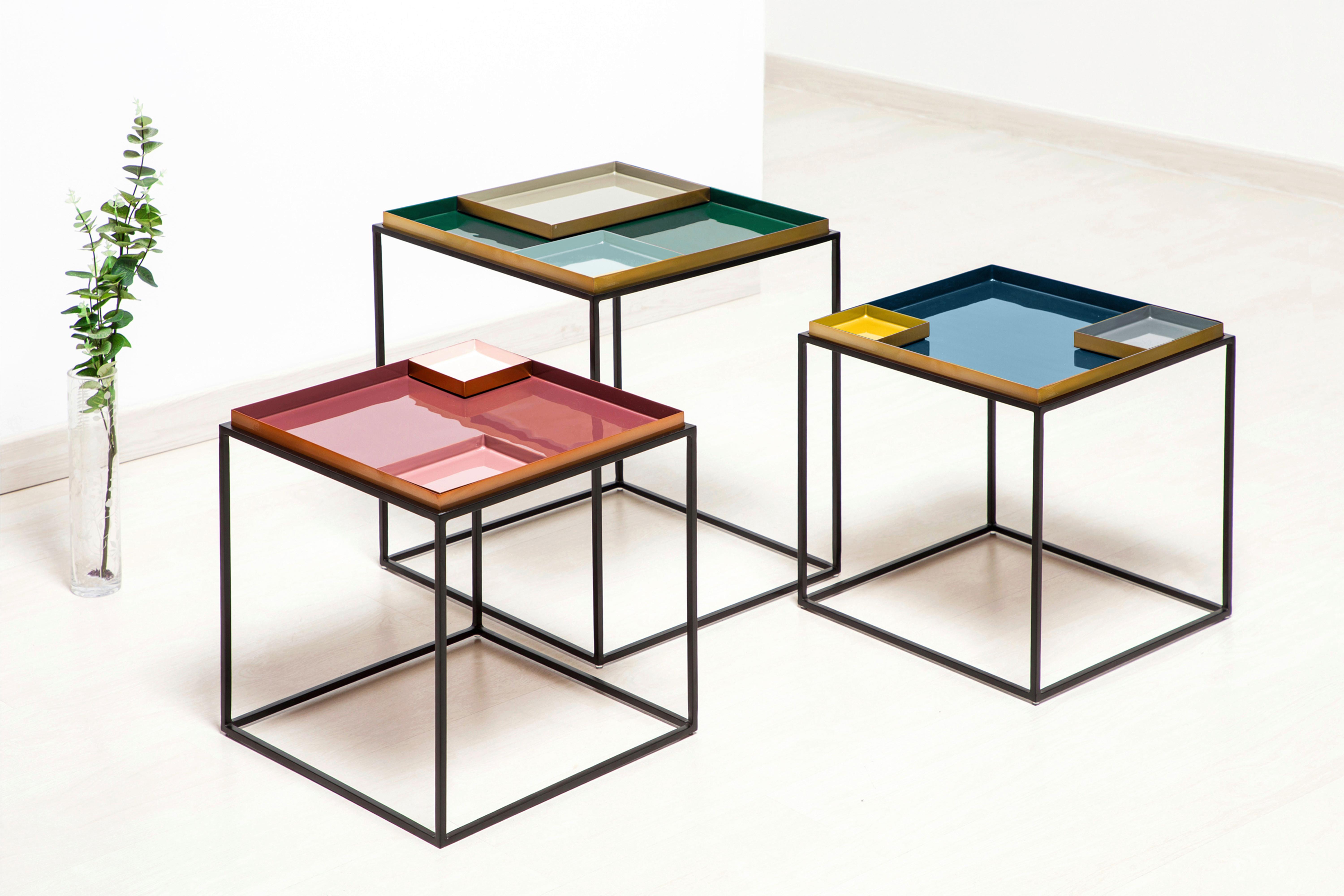 Beistelltisch Famosa 260 Blau/Grau/Orange B: 40 cm - Blau/Schwarz, Design, Metall (40/40/40cm) - Kayoom