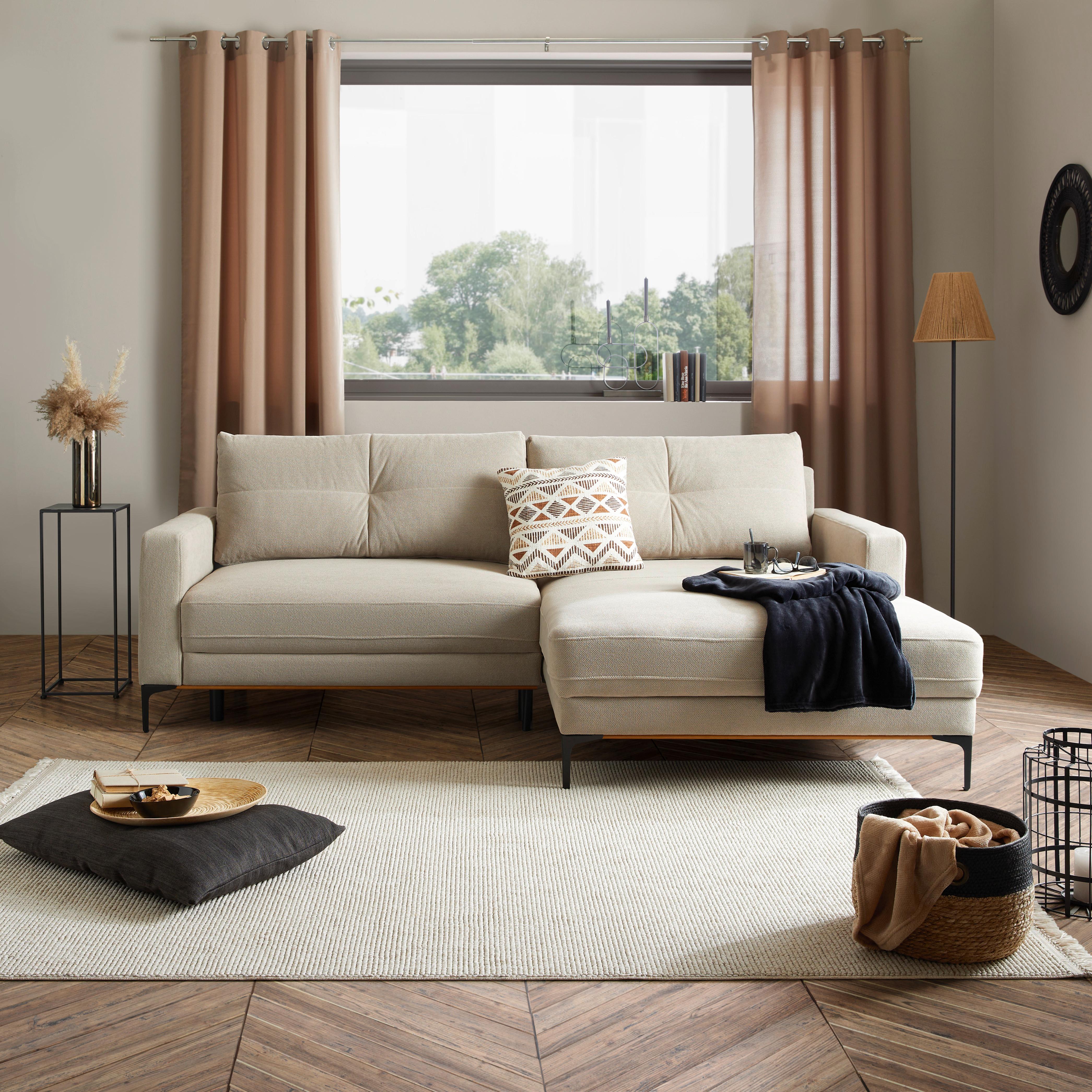 Rohová sedačka BERGAMO, pravá, béžová - černá/béžová, Moderní, kov/textil (238/162cm) - Ondega