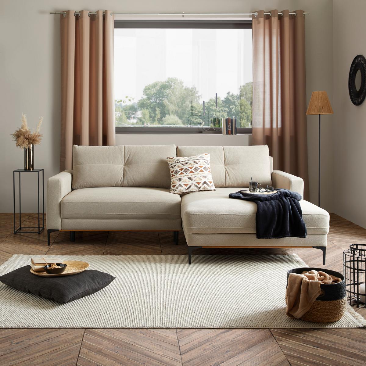 Ecksofa Bergamo - Beige/Schwarz, MODERN, Textil (238/162cm) - Ondega