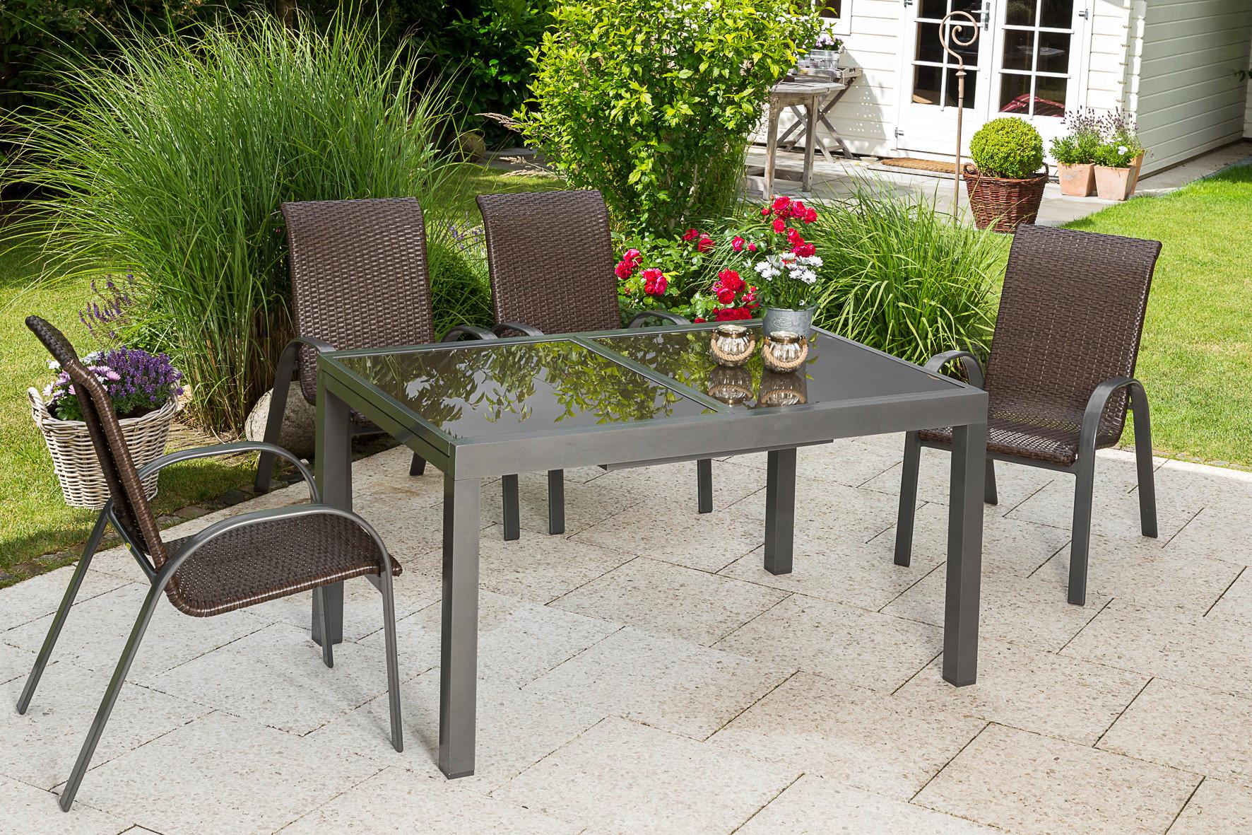 Gartensessel Stapelbar Varese Aluminium - Graphitfarben/Braun, MODERN, Kunststoff/Metall (57/95/78cm) - Gardenson