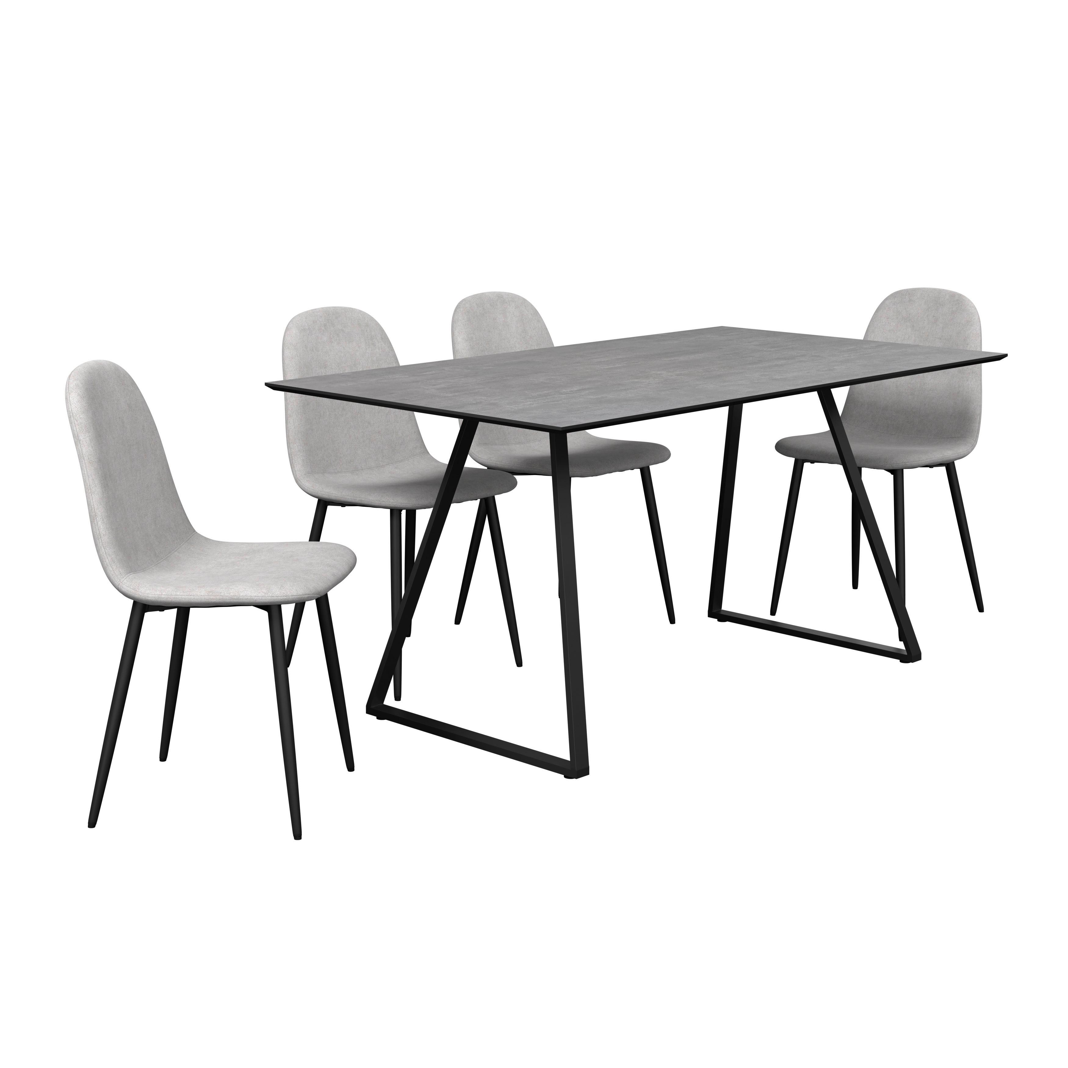 Tischgruppe Vols Giga 7-teilig Dekor grau/Webstoff grau - Schwarz/Grau, MODERN, Holzwerkstoff/Textil (160/75/90cm)